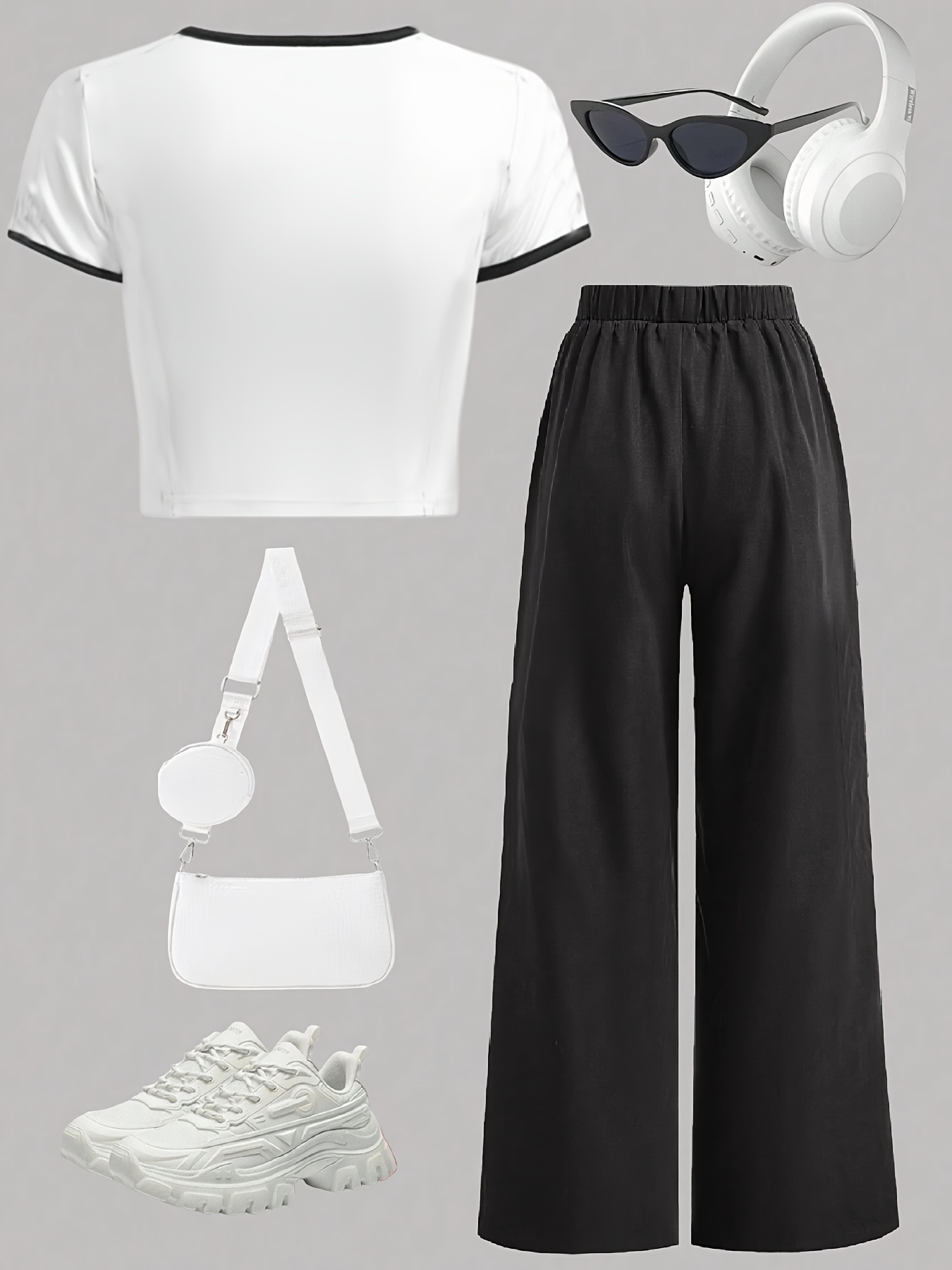 Girls Y2K Graphic T-Shirt Wide Leg Cargo Pants 2-Piece Set Spring Summer - 图片 4