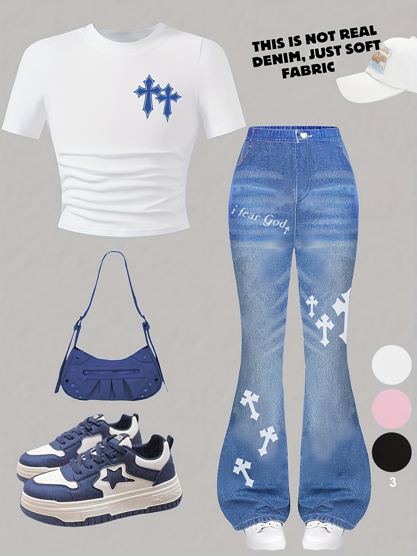 Teen Girls Y2K Graphic Pink T-Shirt Flare Jeans Set Spring Summer Outfit - 图片 12