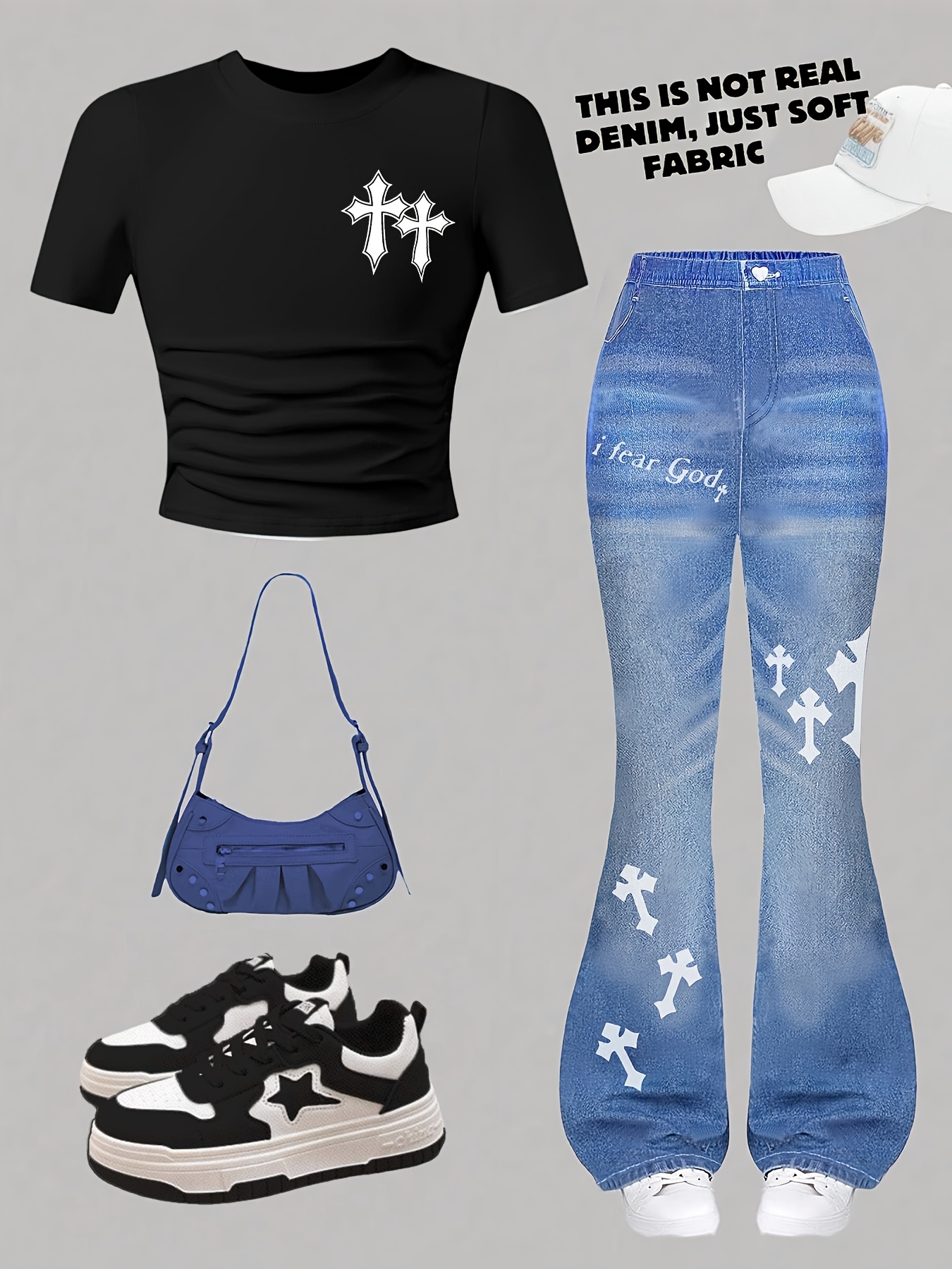 Teen Girls Y2K Graphic Pink T-Shirt Flare Jeans Set Spring Summer Outfit - 图片 2