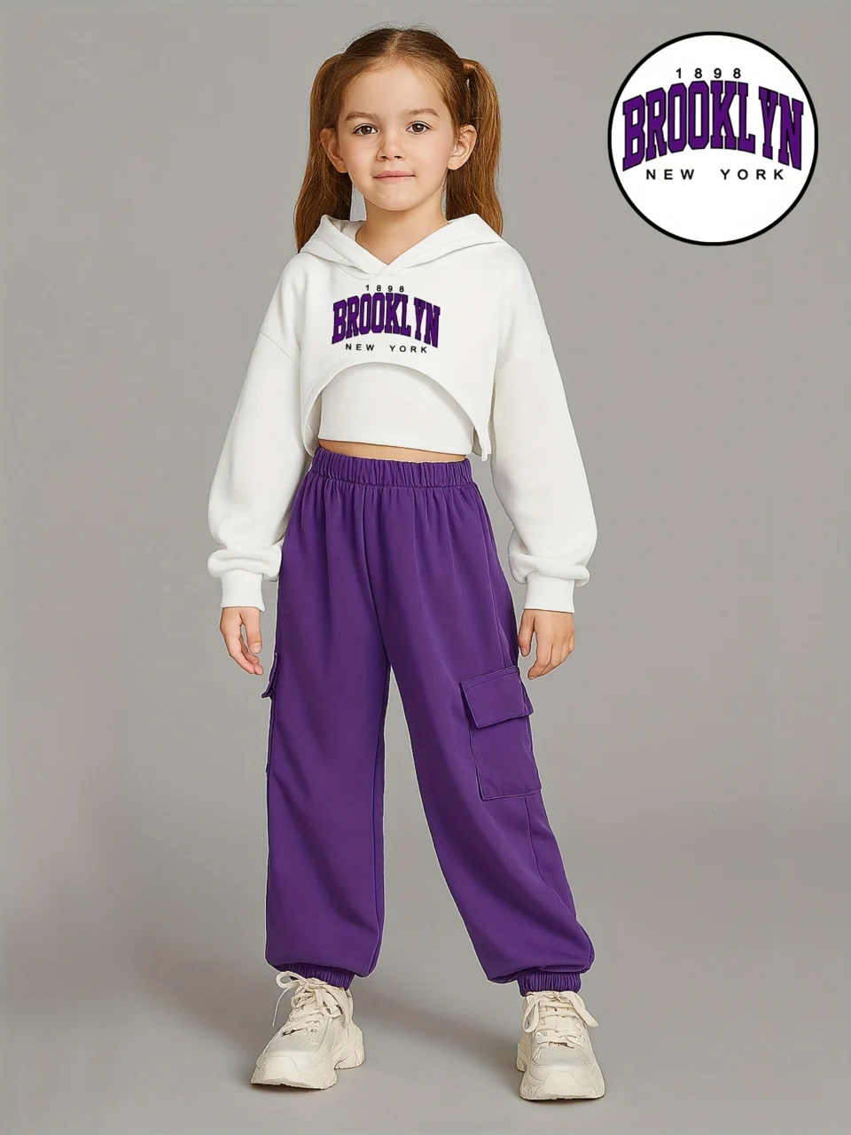 Girls Letter Print Hoodie Cami Cargo Pants 3-Piece Set Fall Winter