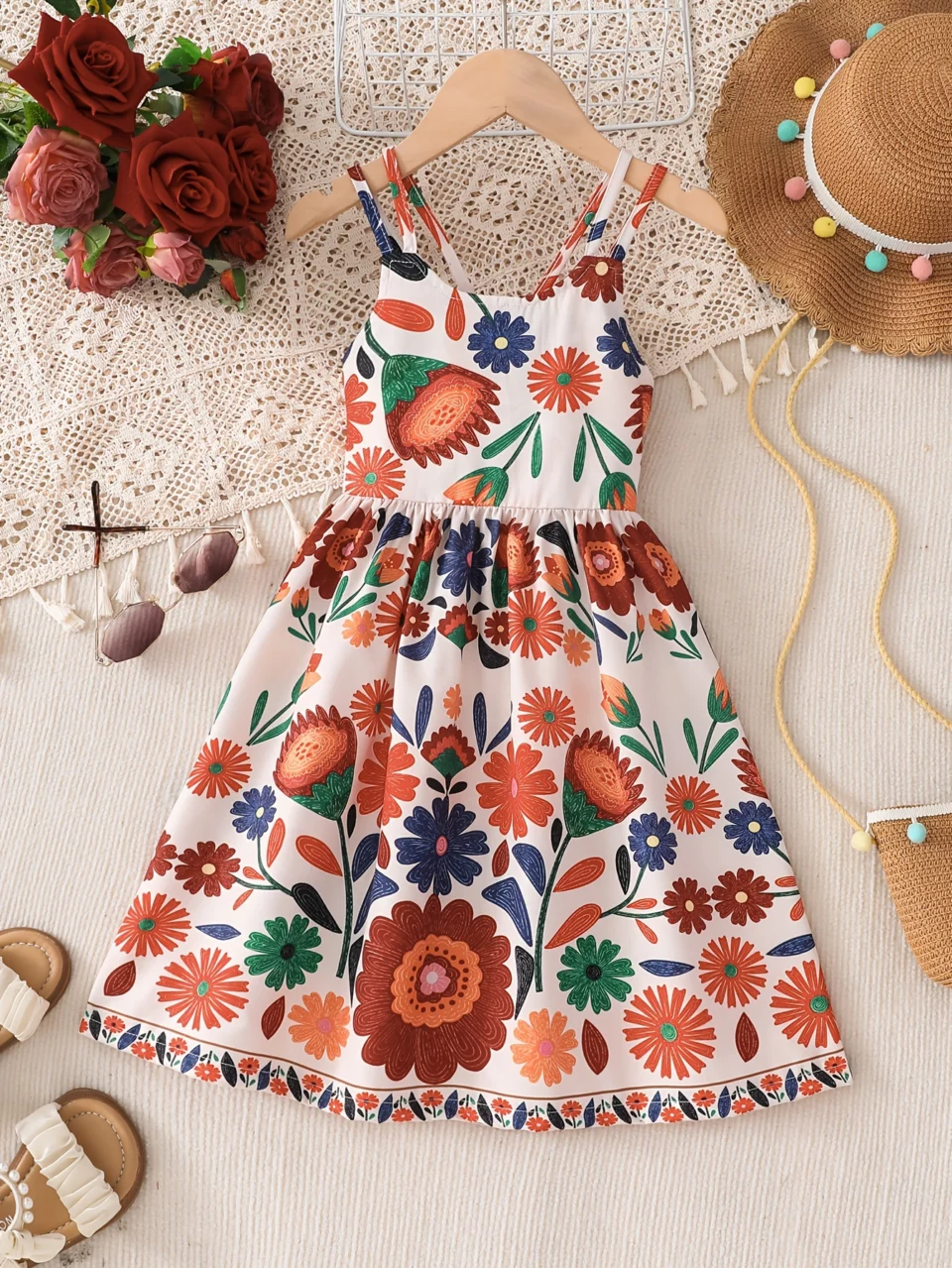 Girls Floral Ruffle Cami Dress Spring Summer