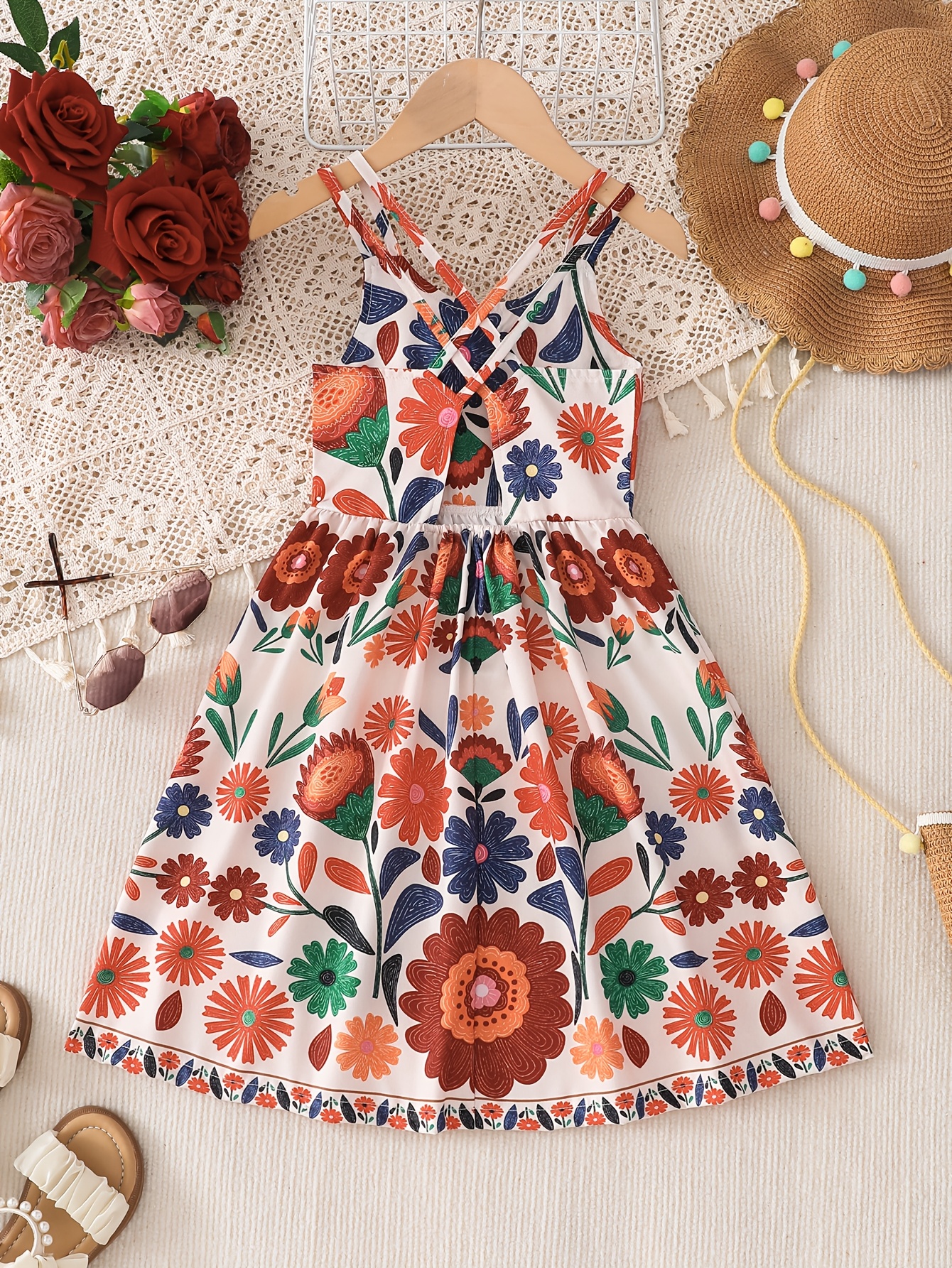 Girls Floral Ruffle Cami Dress Spring Summer - 图片 2