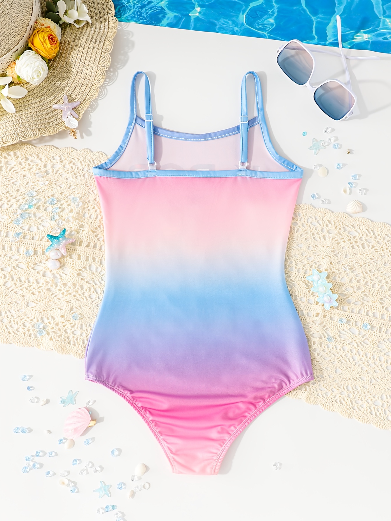 Girls K-Pop Graphic Gradient Star Print Swimsuit Summer - 图片 2