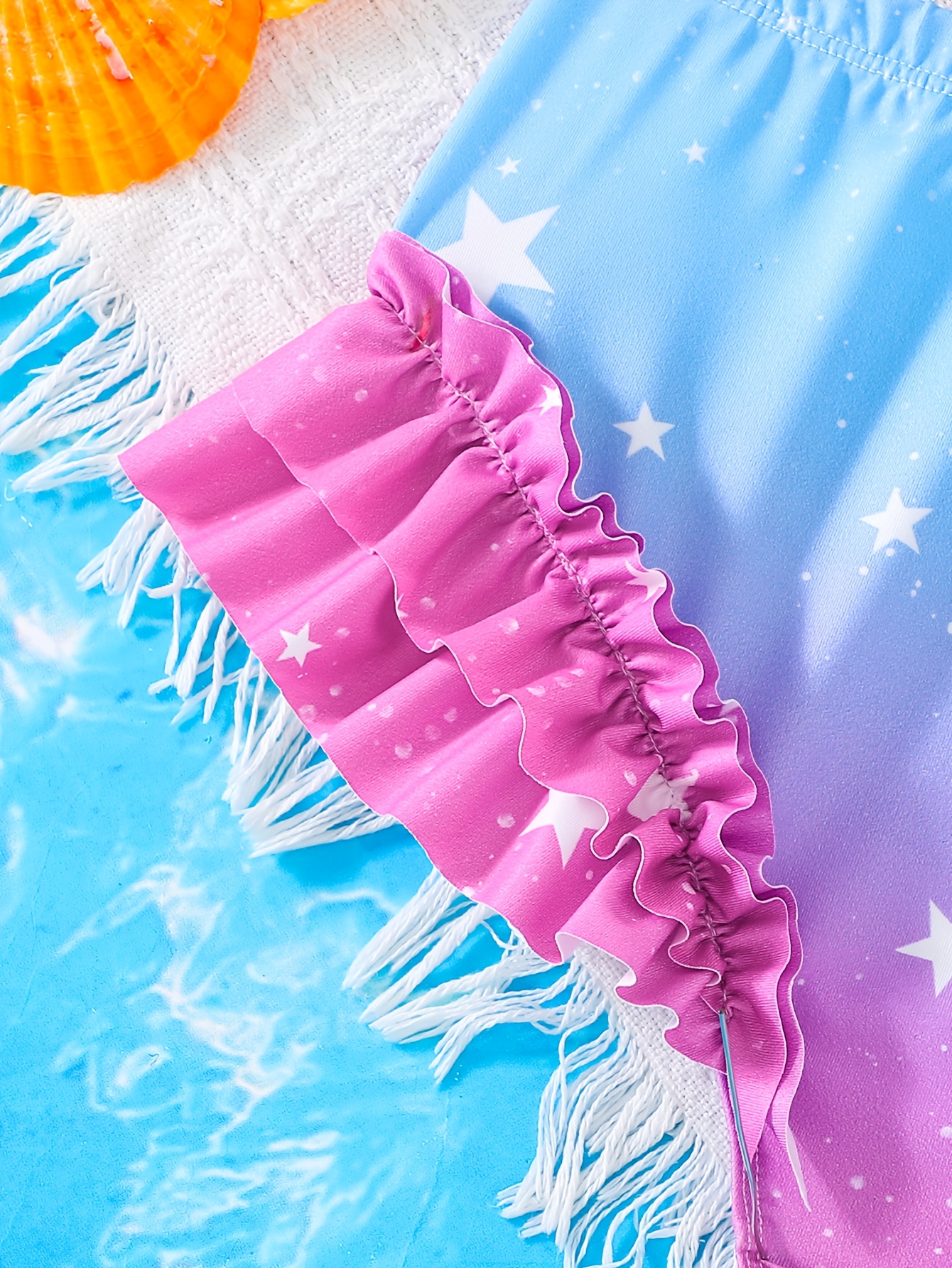 Girls Ruffle Gradient Star Print Tankini Swimsuit 2-Piece Set Summer - 图片 4