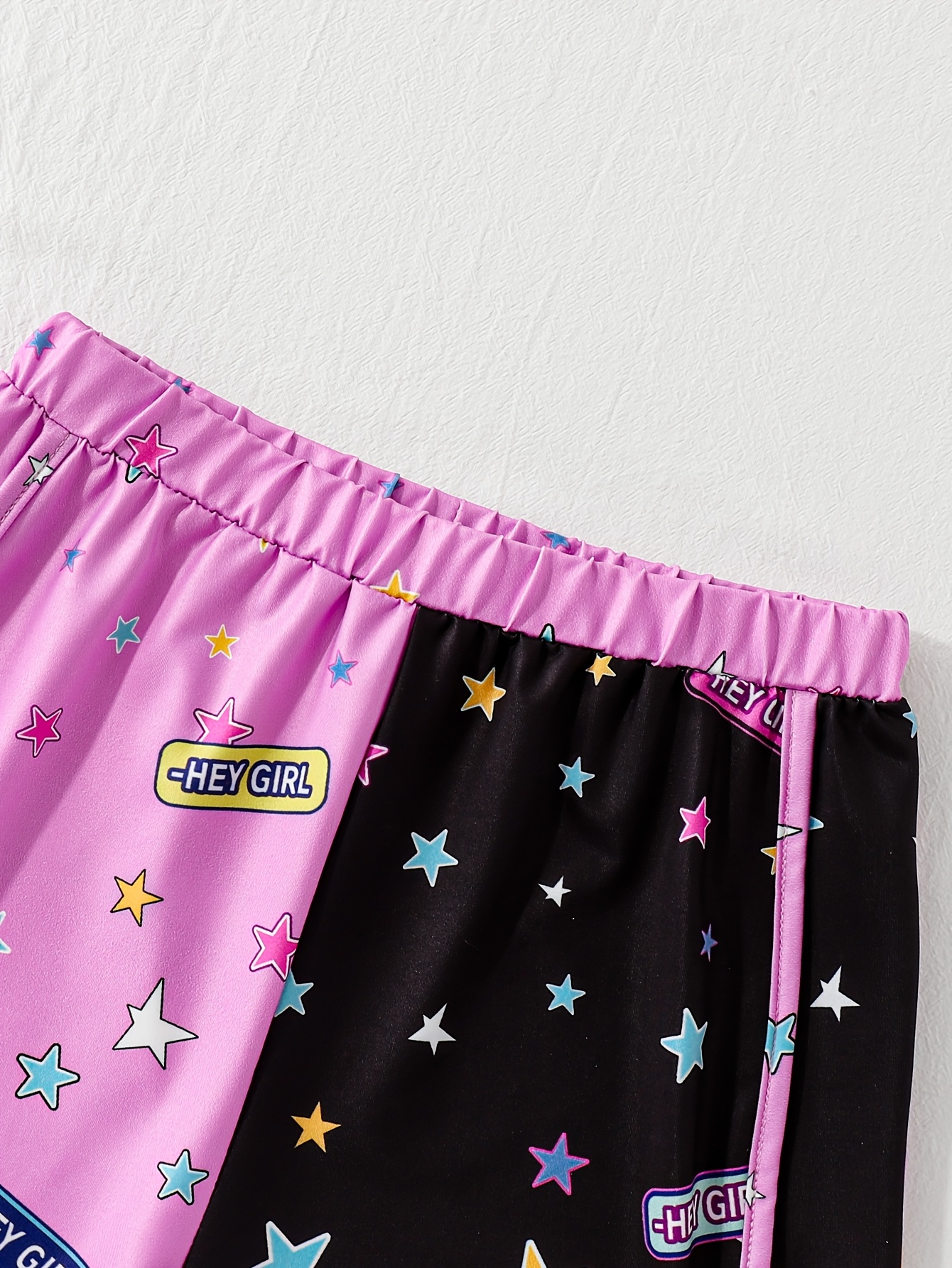 Girls Graphic Star Print Colorblock Swimsuit Shorts Set Summer - 图片 3