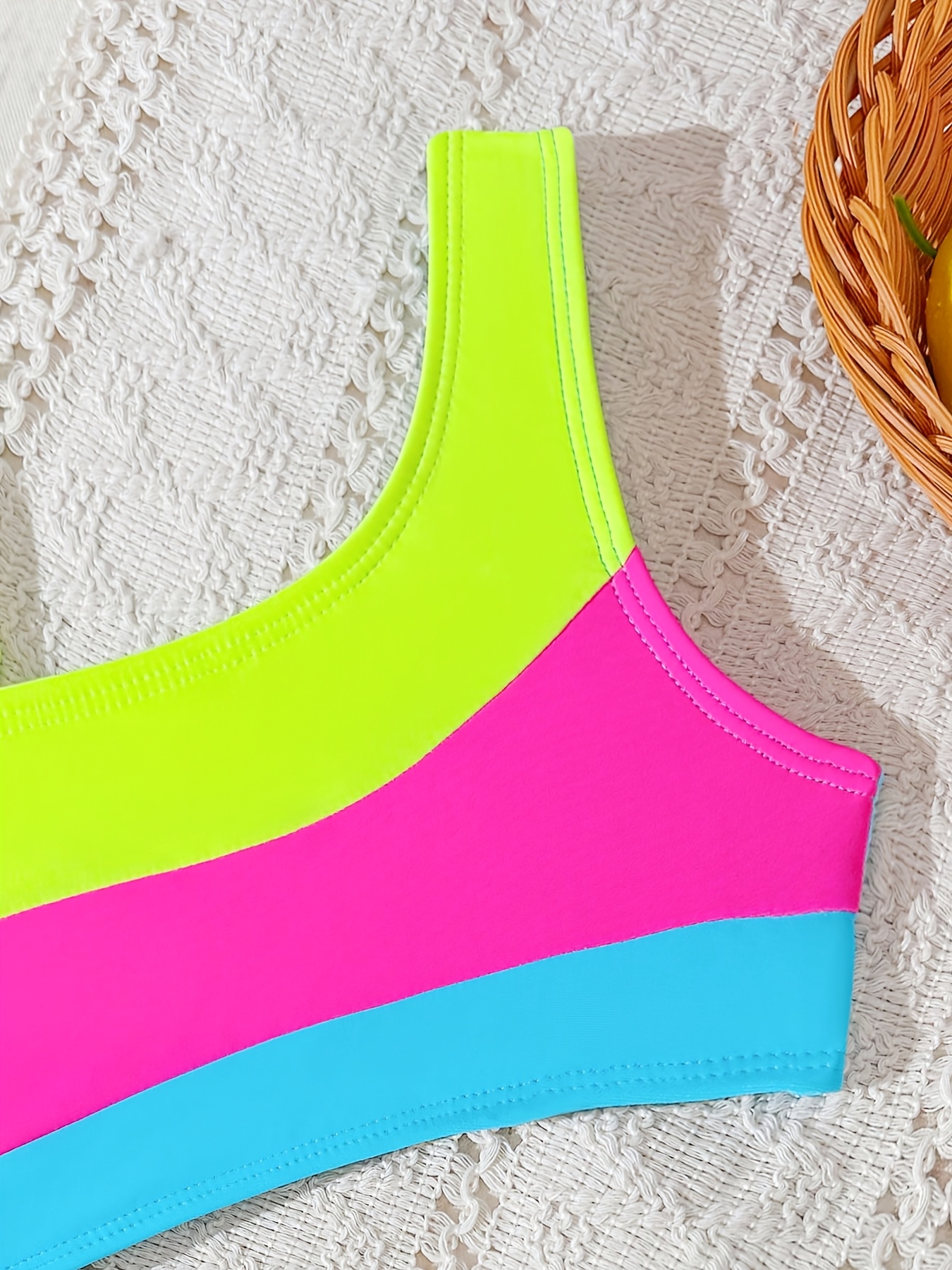 Girls Colorblock Striped Bikini Swimsuit 2-Piece Set Spring Summer - 图片 4