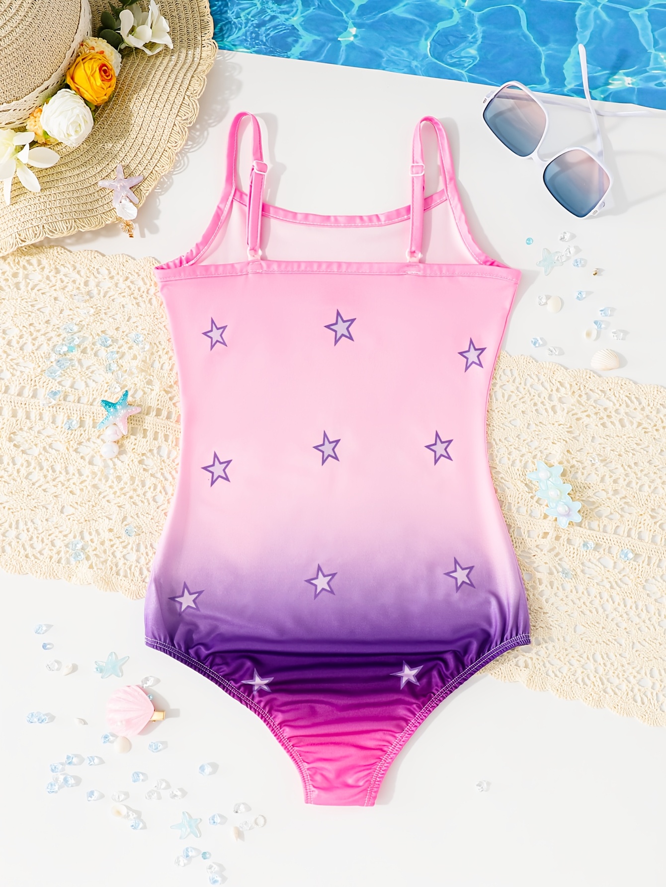 Girls K-Pop Graphic Gradient Star Print Swimsuit Summer - 图片 2
