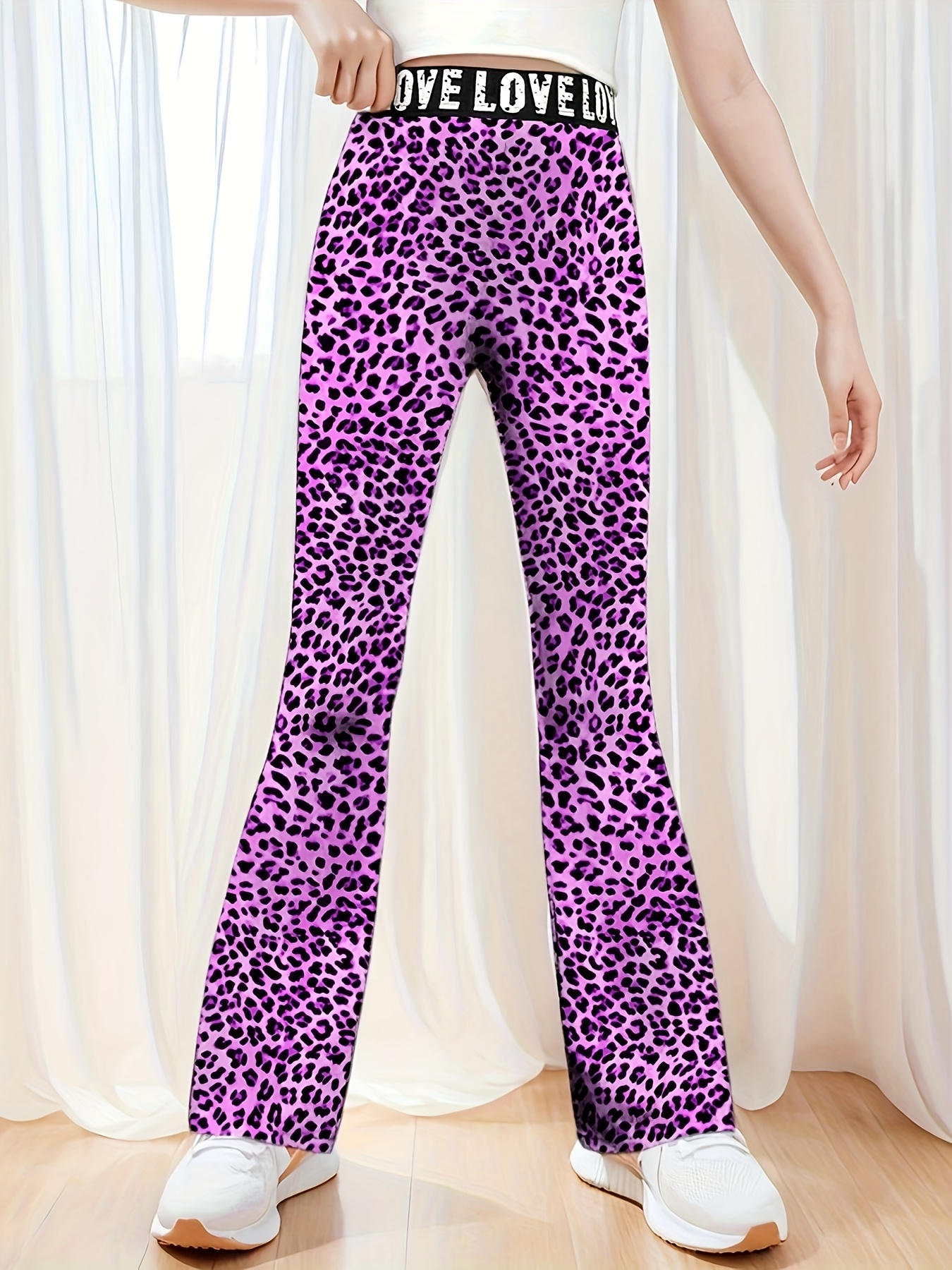 Girls Leopard Print Flare Pants All Season - 图片 2