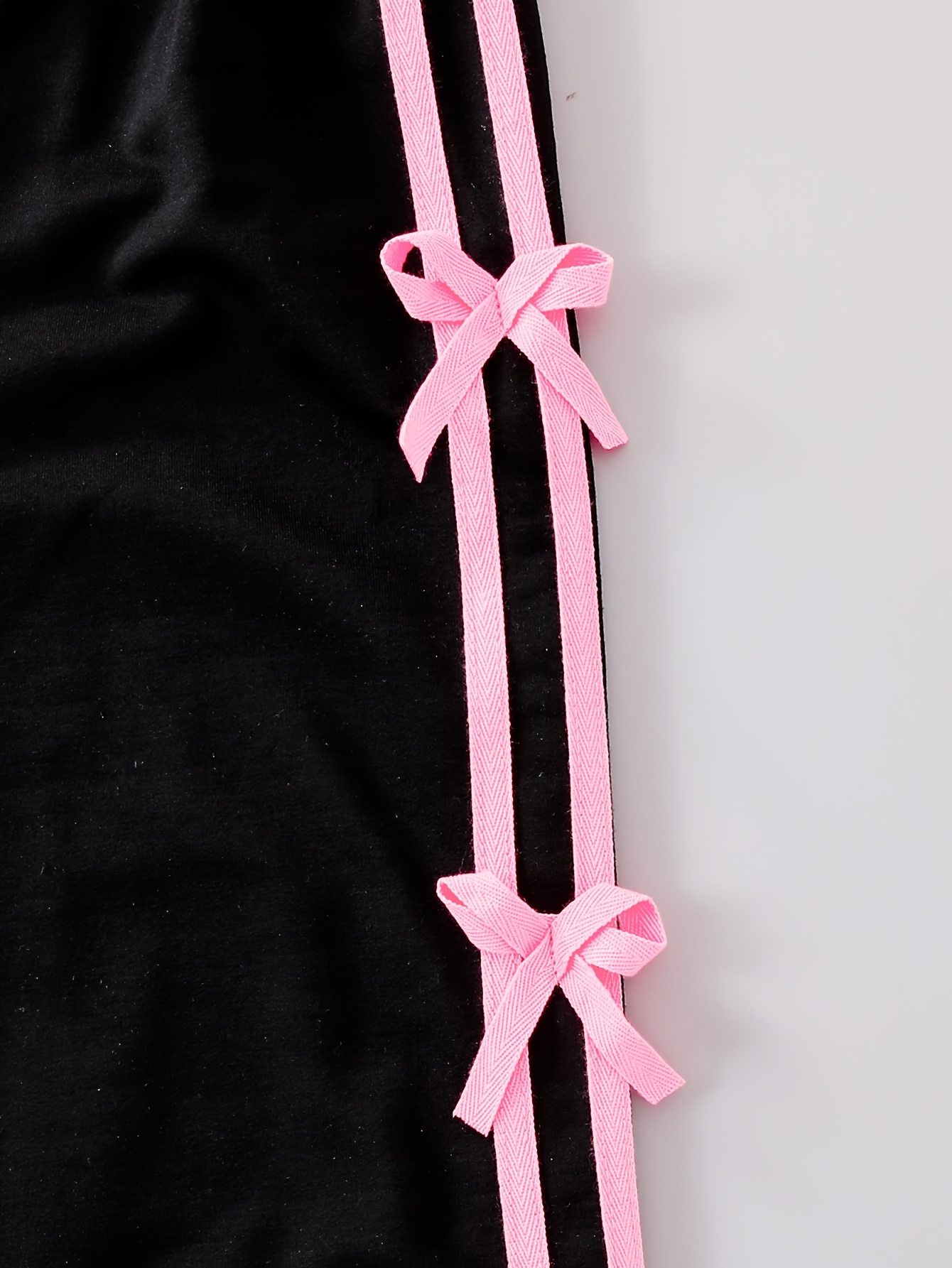 Girls Bow Solid Sweatshirt Wide Leg Pants 2-Piece Set Fall - 图片 5
