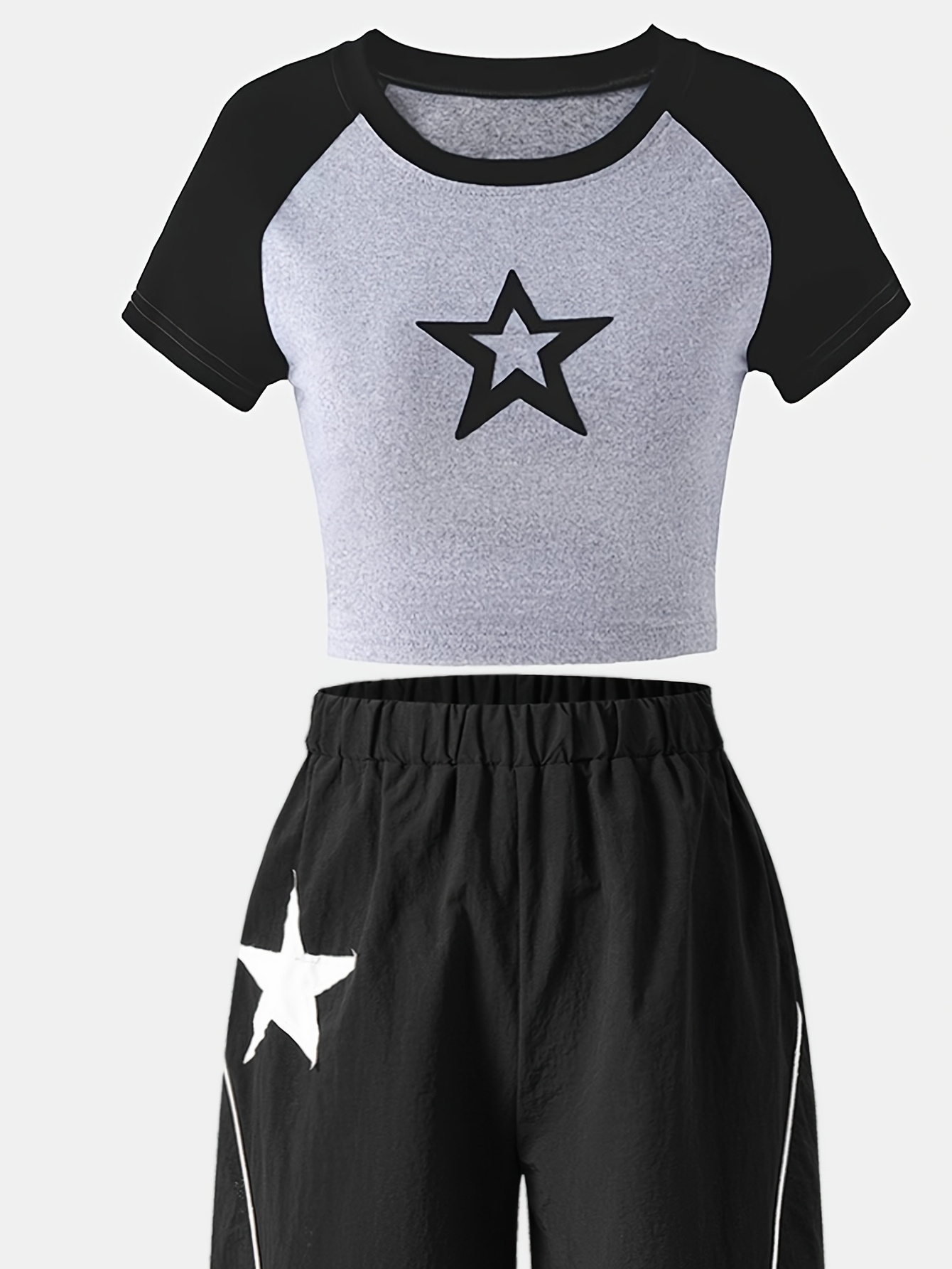 Girls Side Stripe Raglan T-Shirt Wide Leg Pants 2-Piece Set Spring Summer - 图片 5