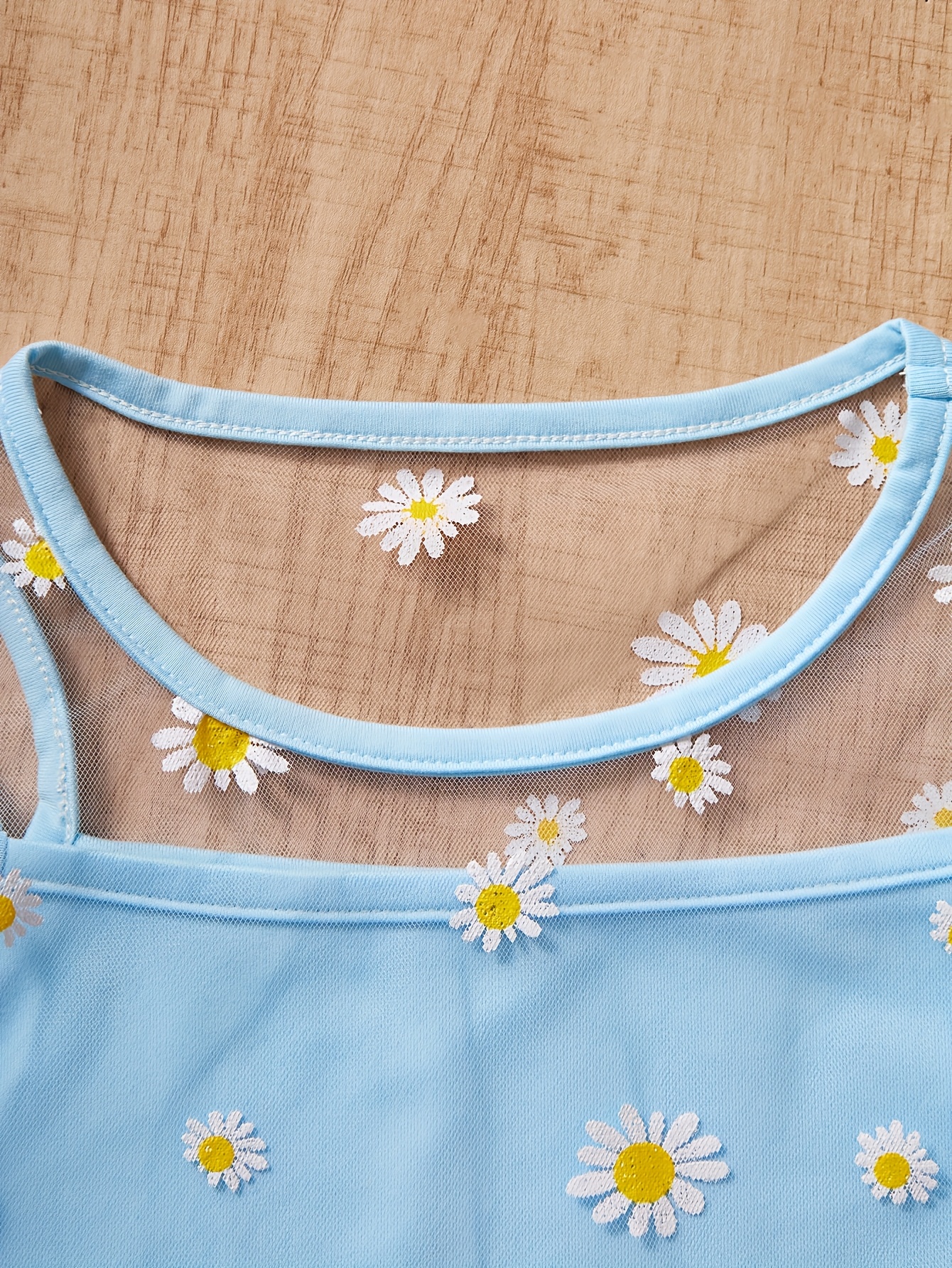 Girls Floral Sheer Mesh T-Shirts Summer - 图片 15