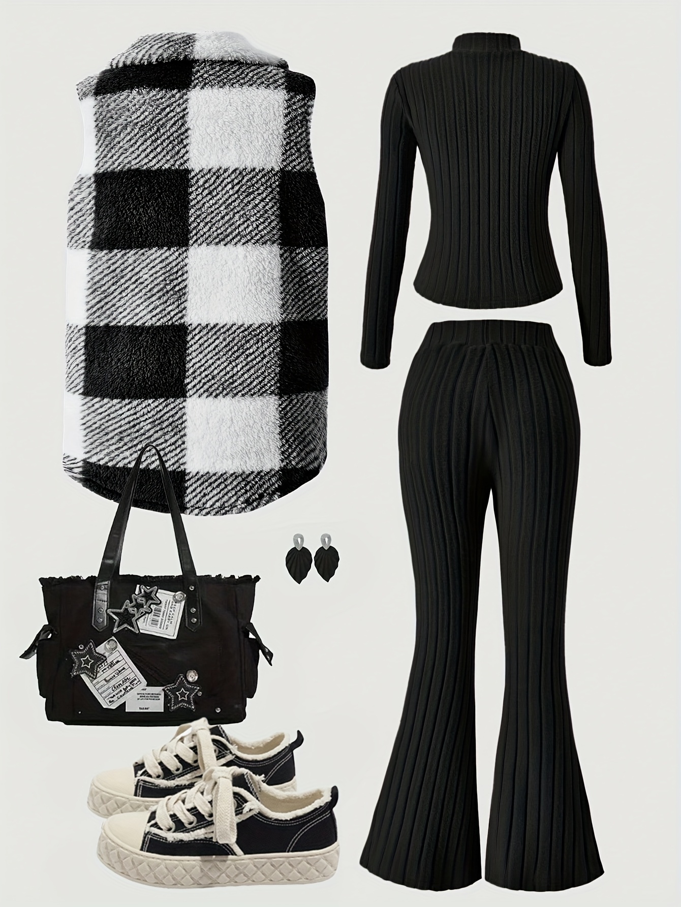 Girls Plaid Warm Plaid Jacket Top Flare Pants 3-Piece Set Fall Winter - 图片 3