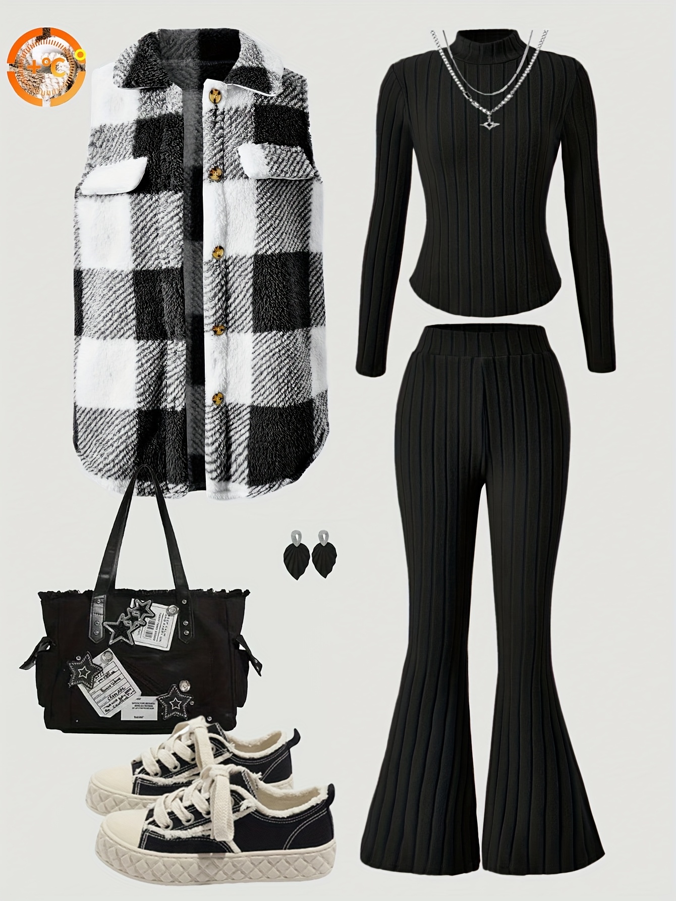Girls Plaid Warm Plaid Jacket Top Flare Pants 3-Piece Set Fall Winter - 图片 2
