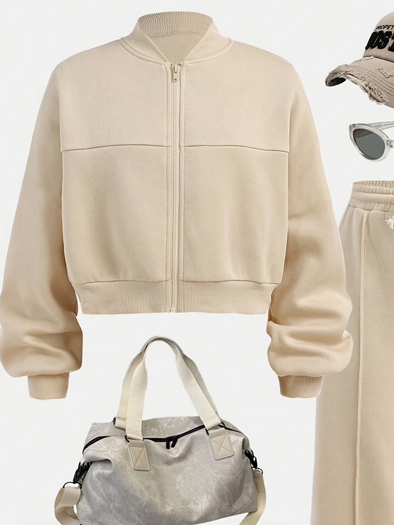 Girls Solid Zip Jacket Jacket Wide Leg Pants 2-Piece Set All Season - 图片 6