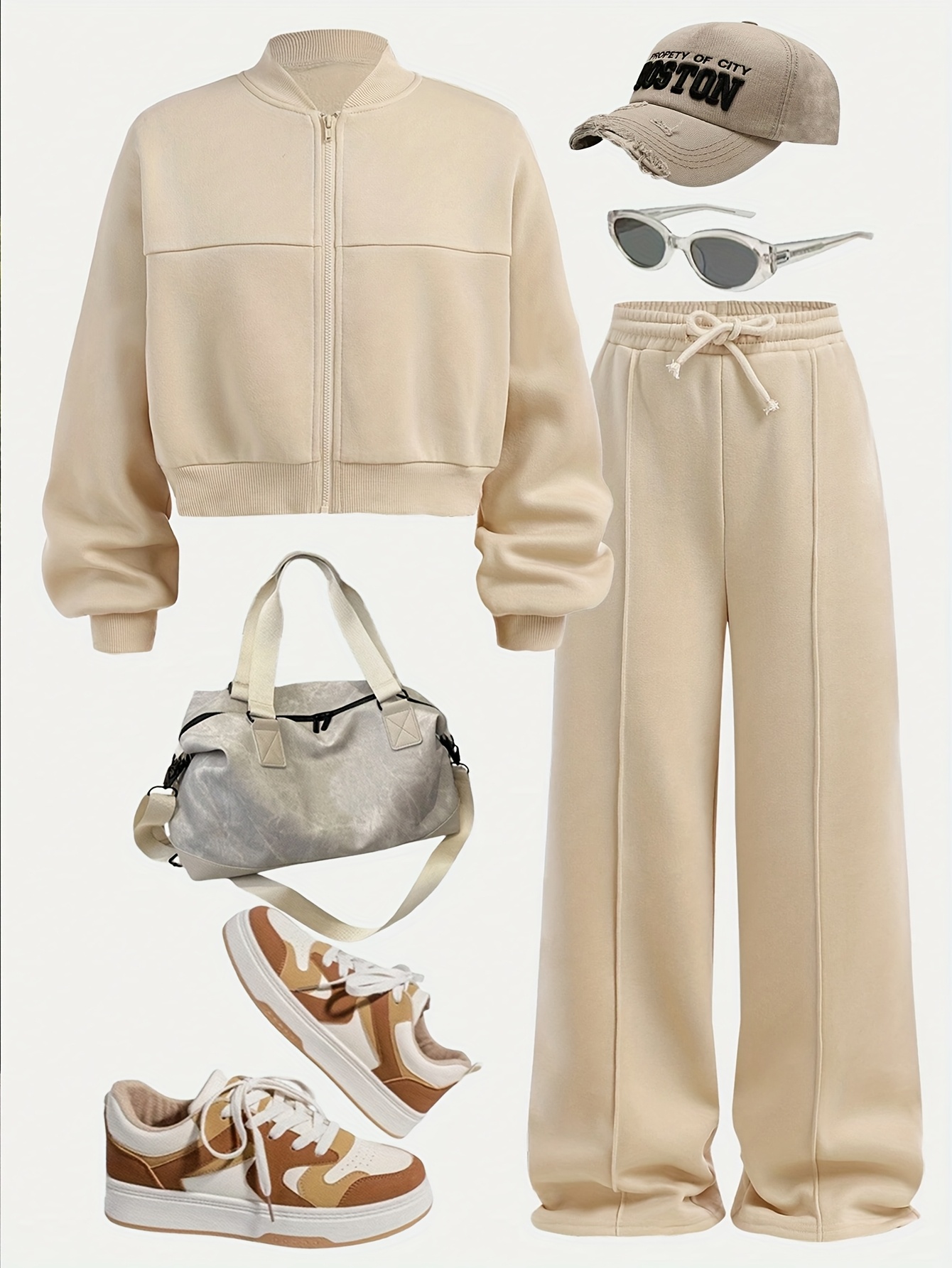 Girls Solid Zip Jacket Jacket Wide Leg Pants 2-Piece Set All Season - 图片 2