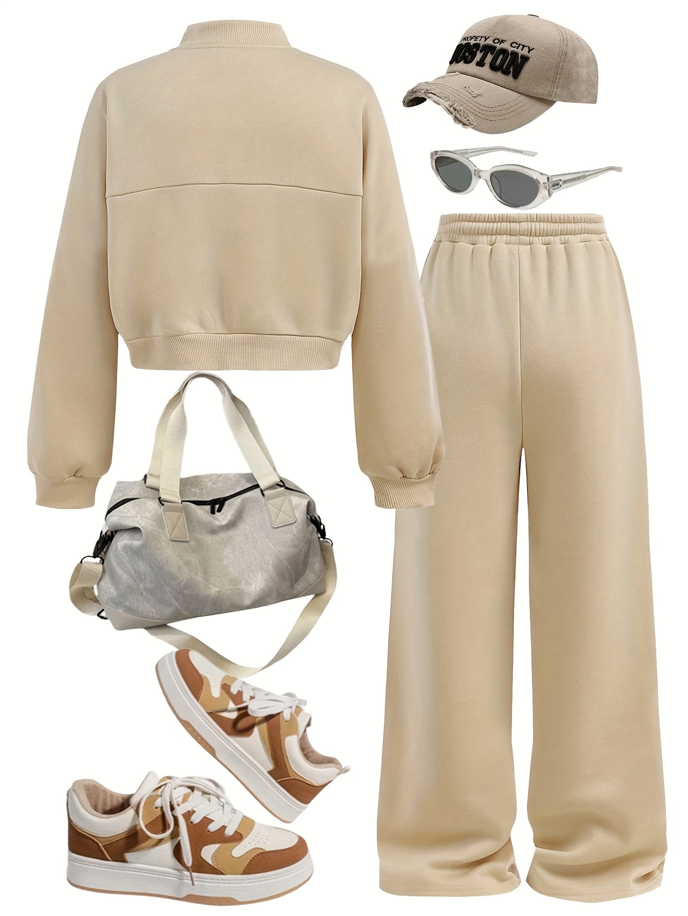 Girls Solid Zip Jacket Jacket Wide Leg Pants 2-Piece Set All Season - 图片 3