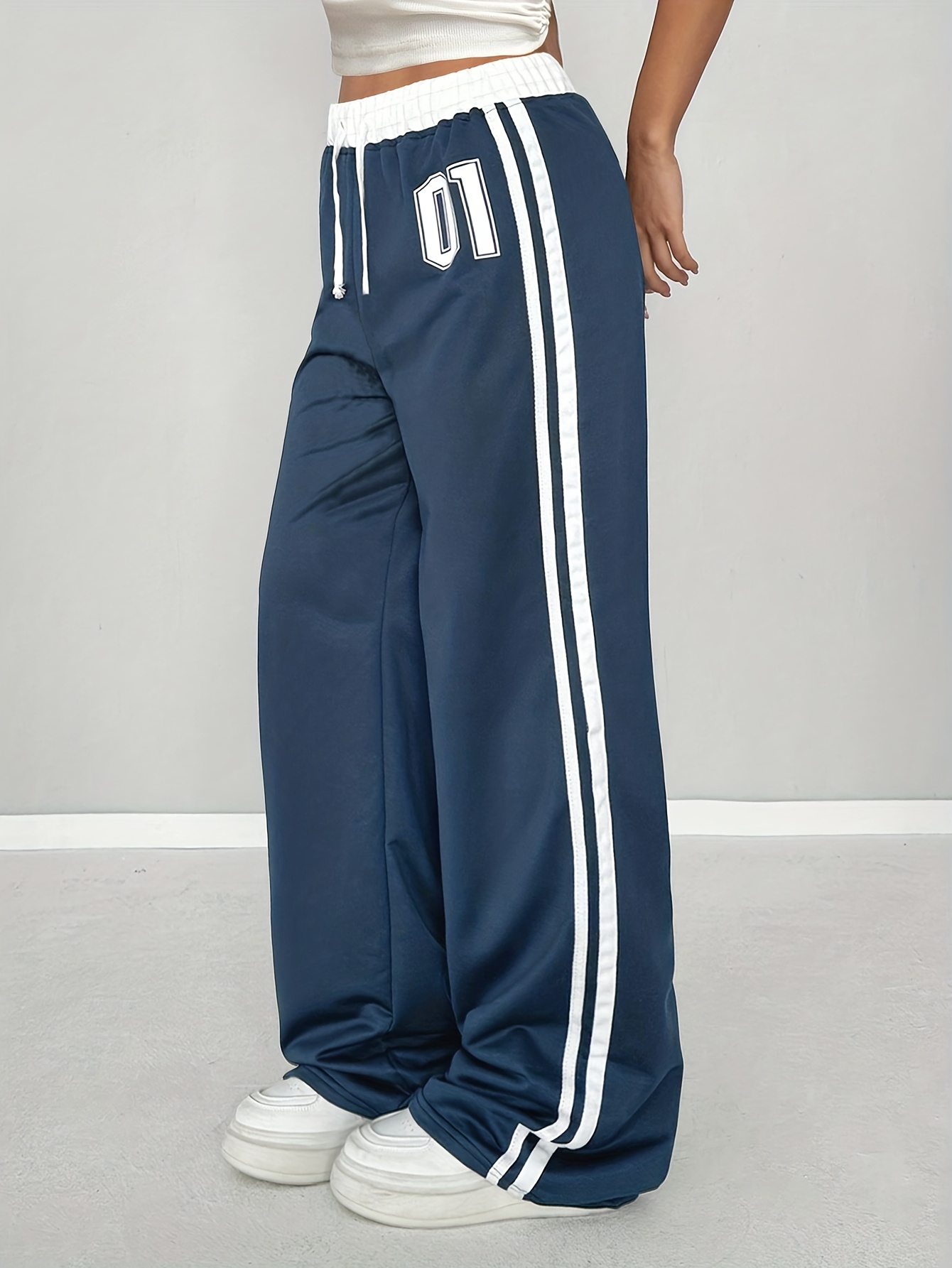 Girls Number Graphic Side Stripe Wide Leg Sweatpants All Season - 图片 3