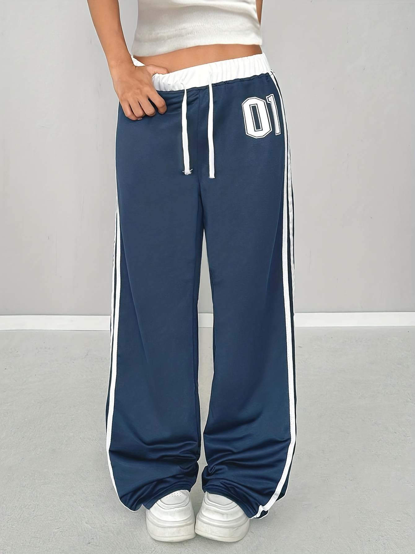 Girls Number Graphic Side Stripe Wide Leg Sweatpants All Season - 图片 4