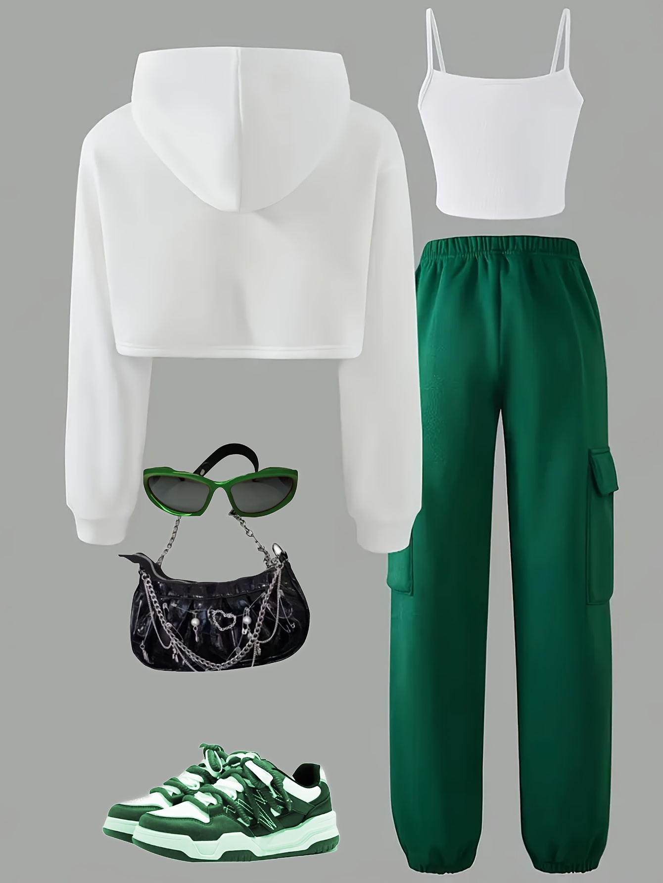 Girls Letter Print Streetwear Hoodie Cami Cargo Pants 3-Piece Set Fall Winter - 图片 2
