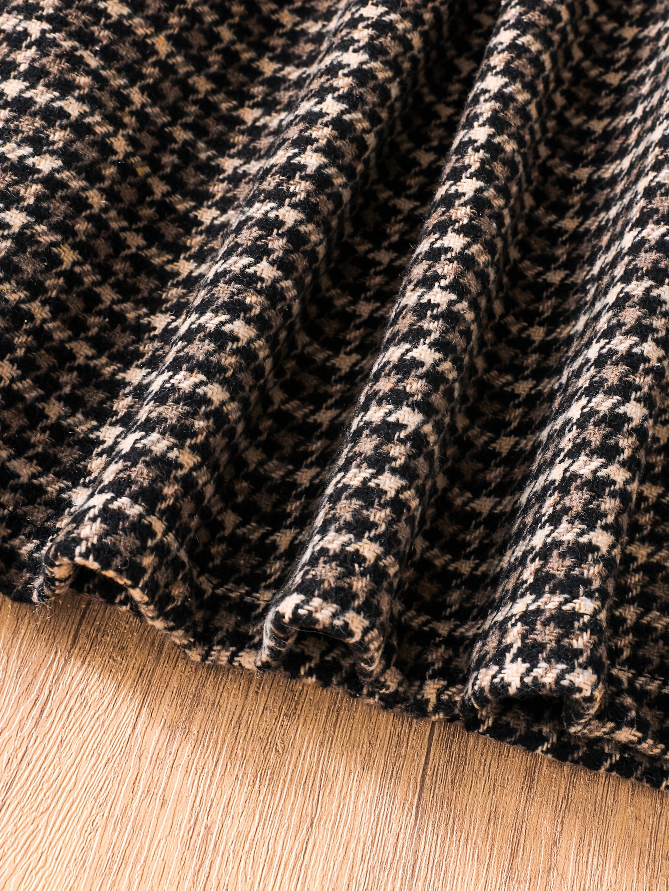 Girls Houndstooth Warm Teddy Coat Dress 2-Piece Set Fall Winter - 图片 6