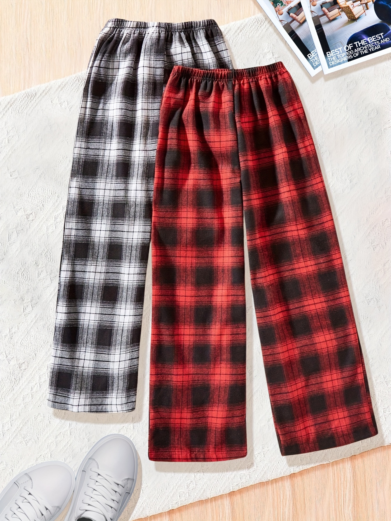 Girls Plaid Christmas Plaid Pants Fall Winter - 图片 2