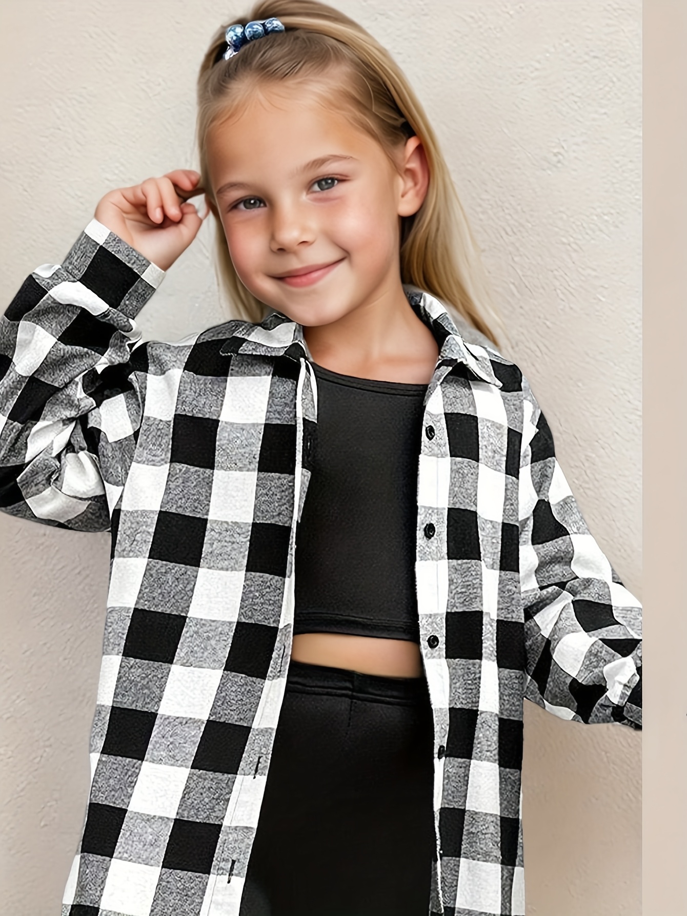 Girls Plaid Plaid Shirt Cami Leggings 3-Piece Set Fall Winter - 图片 5