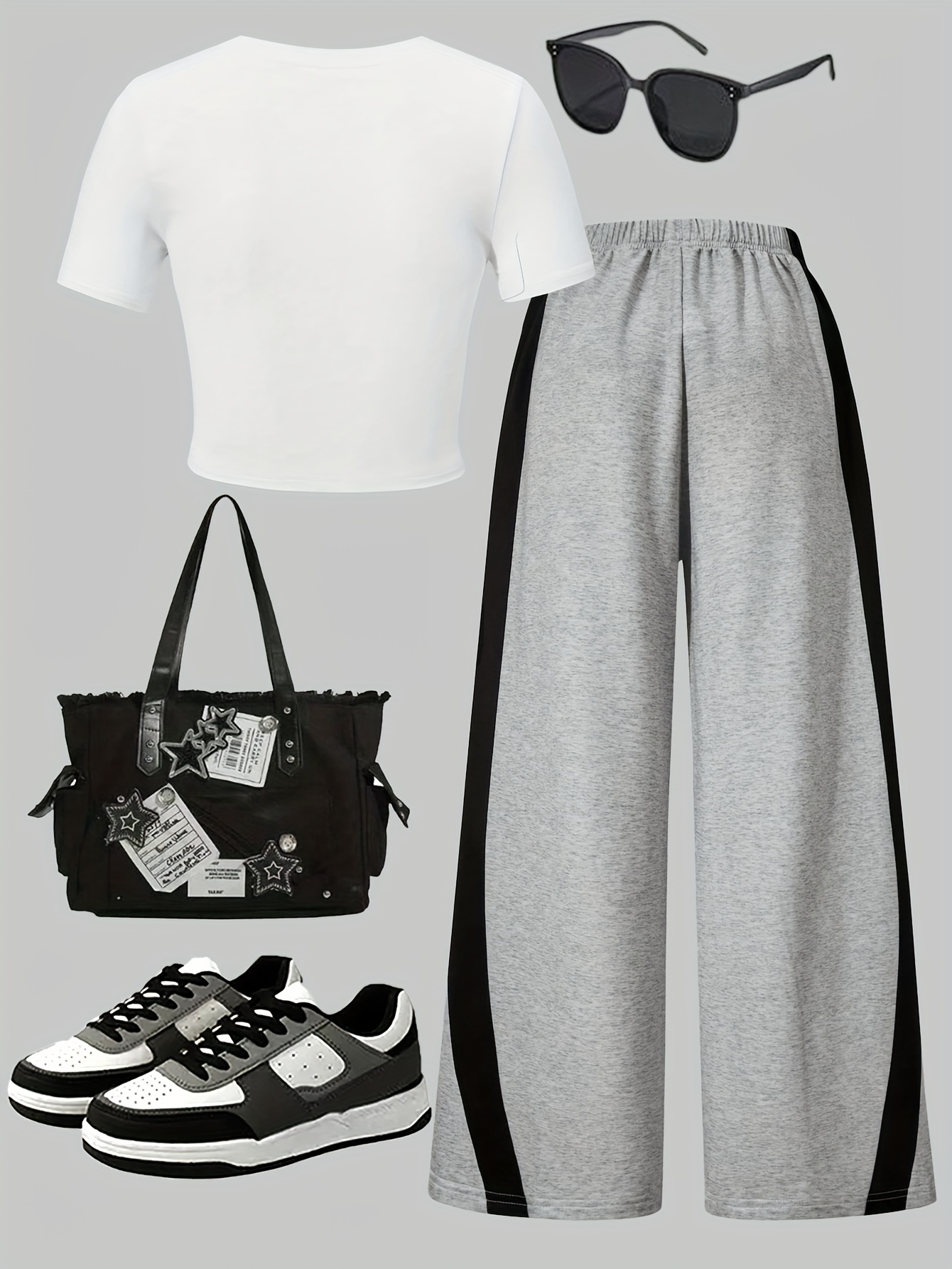 Girls Star Print Letter Print T-Shirt Wide Leg Pants 2-Piece Set All Season - 图片 3