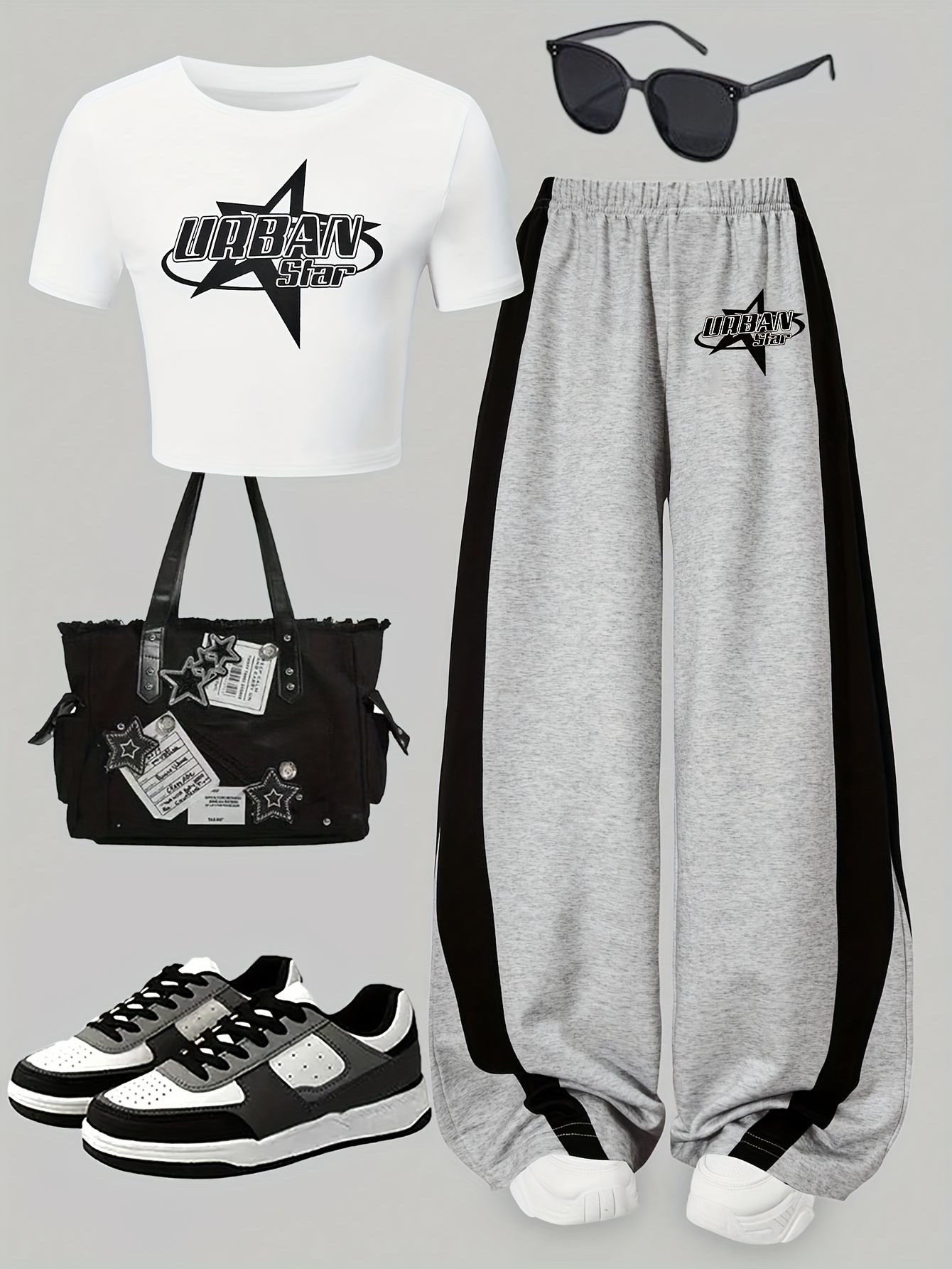 Girls Star Print Letter Print T-Shirt Wide Leg Pants 2-Piece Set All Season - 图片 2
