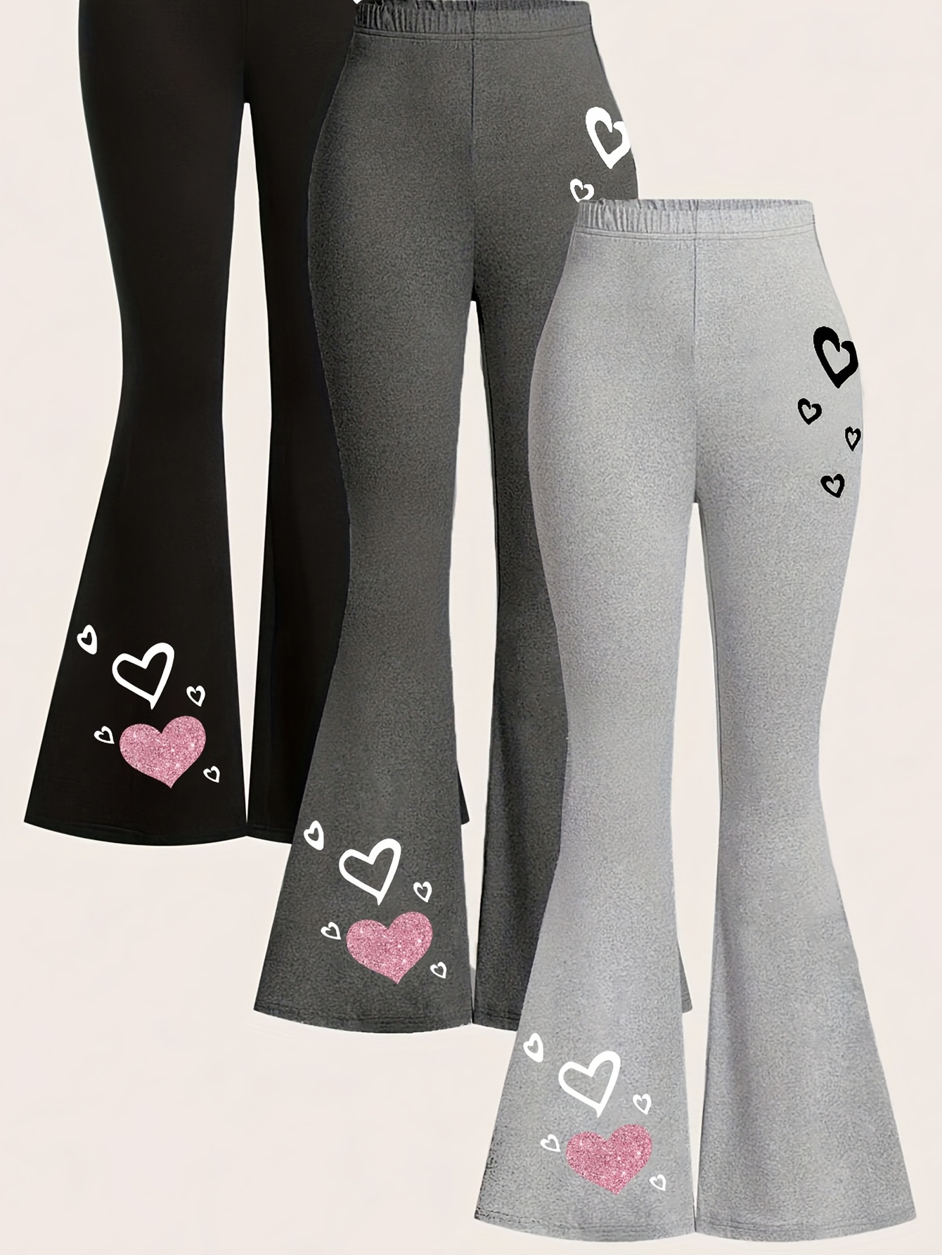 Girls Heart Print Star Print Flare Pants All Season - 图片 5