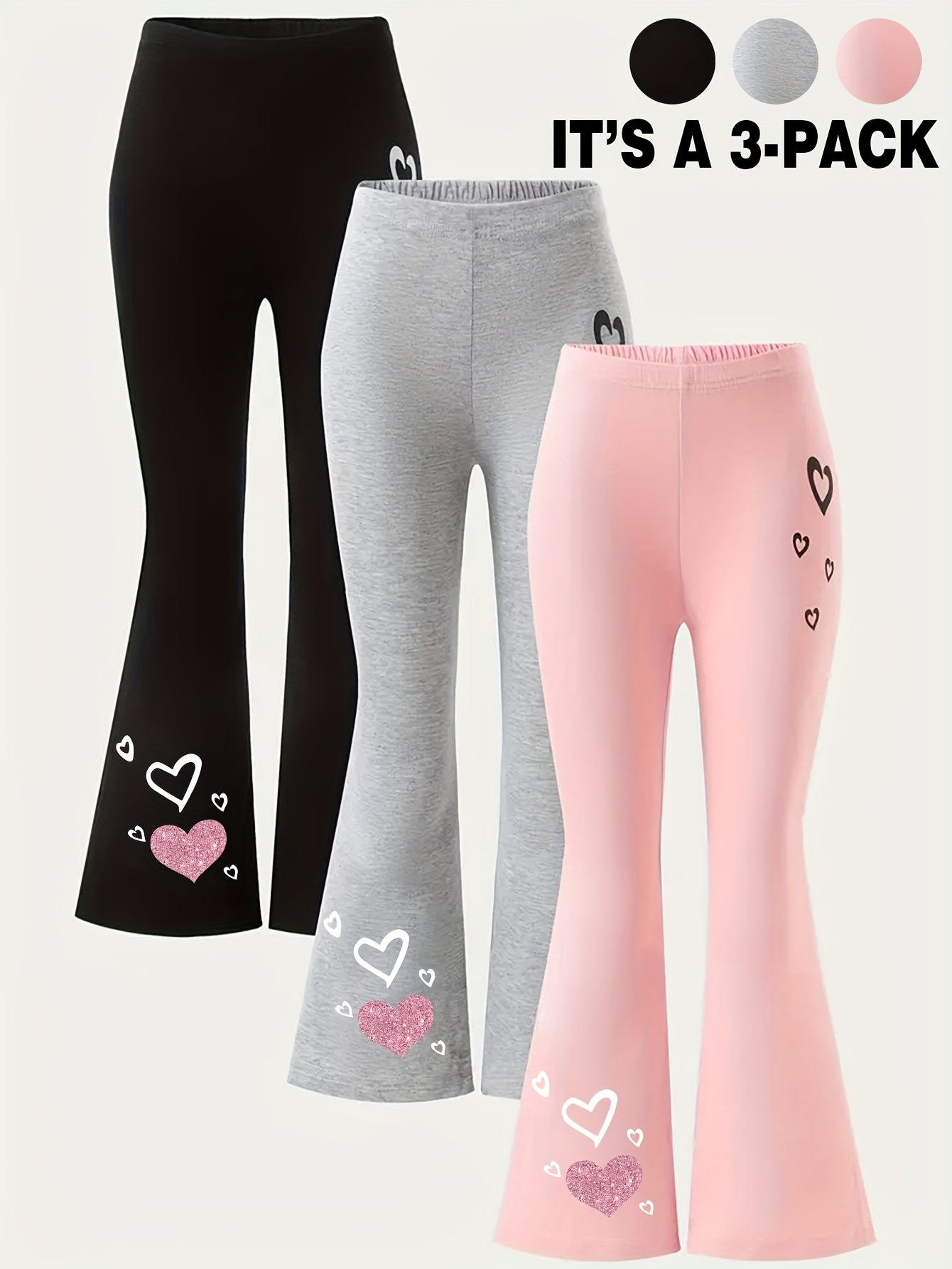 Girls Heart Print Star Print Flare Pants All Season - 图片 2