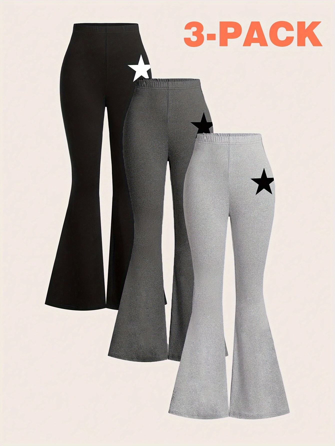 Girls Heart Print Star Print Flare Pants All Season - 图片 3