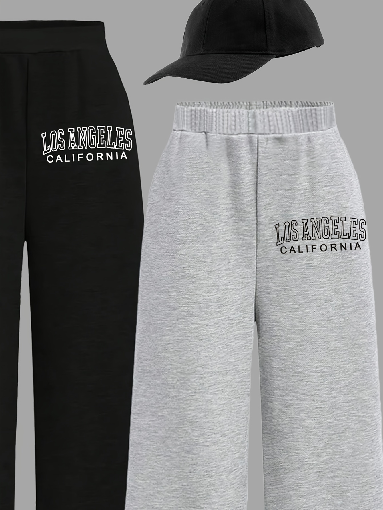 Girls Letter Print Sporty Wide Leg Pants All Season - 图片 3