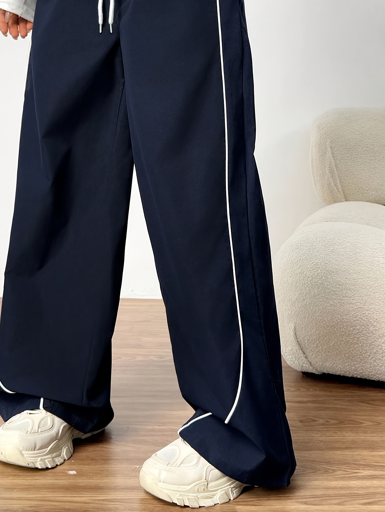 Girls Side Stripe Loose Fit Wide Leg Pants Spring Summer - 图片 4