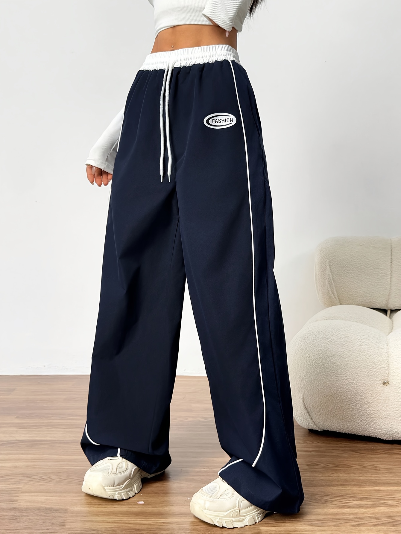 Girls Side Stripe Loose Fit Wide Leg Pants Spring Summer - 图片 5