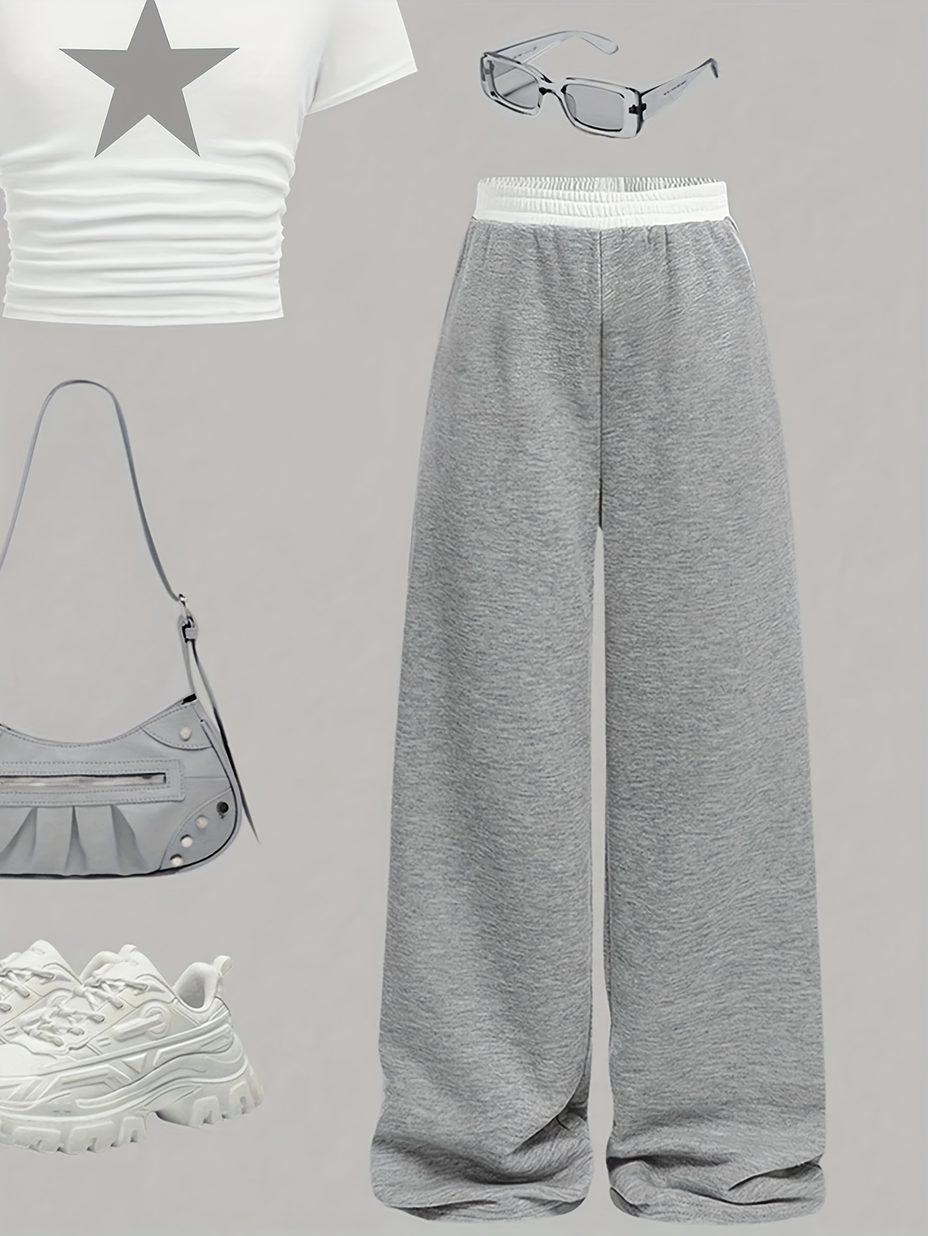 Girls Solid Colorblock Waist T-Shirt Straight Pants 2-Piece Set Spring Summer - 图片 4