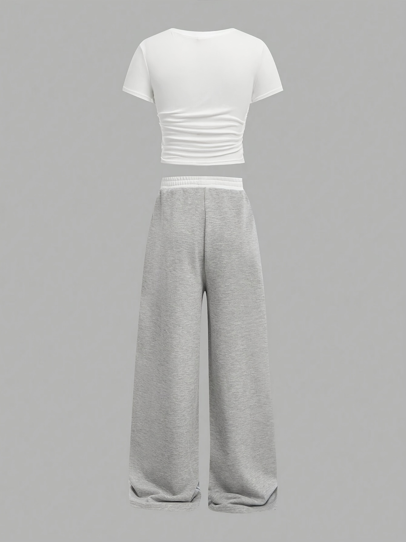 Girls Solid Colorblock Waist T-Shirt Straight Pants 2-Piece Set Spring Summer - 图片 3