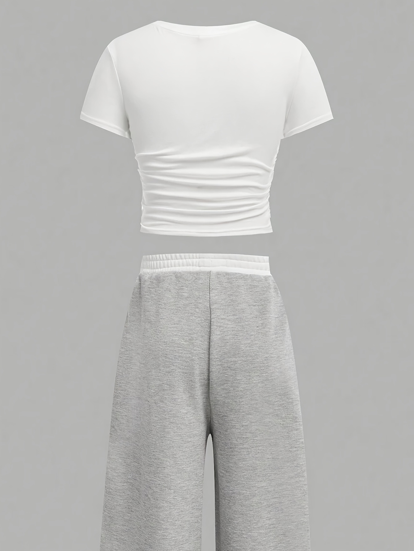 Girls Solid Colorblock Waist T-Shirt Straight Pants 2-Piece Set Spring Summer - 图片 5