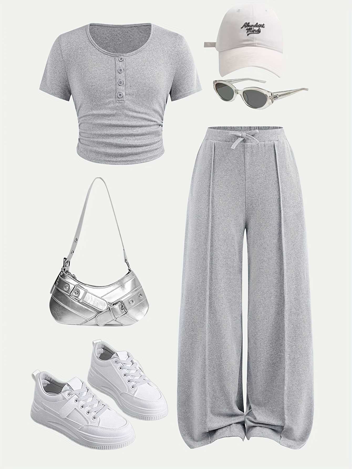 Girls Solid Button T-Shirt Straight Pants 2-Piece Set Spring Summer - 图片 2