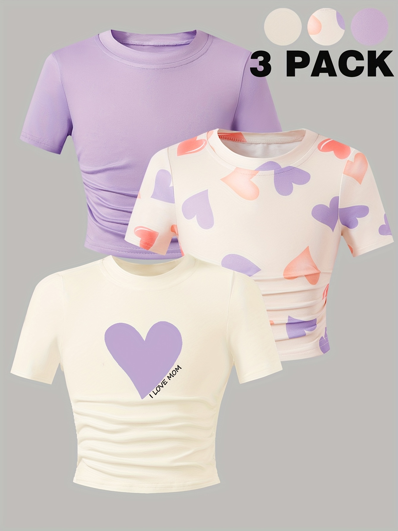 Girls Heart Graphic T-Shirts Summer - 图片 2