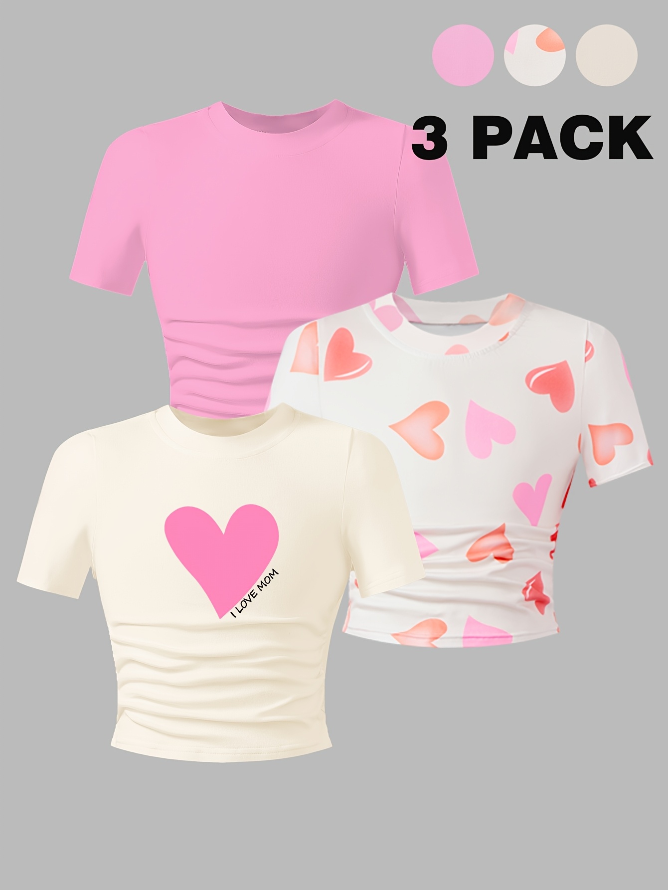 Girls Heart Graphic T-Shirts Summer - 图片 3