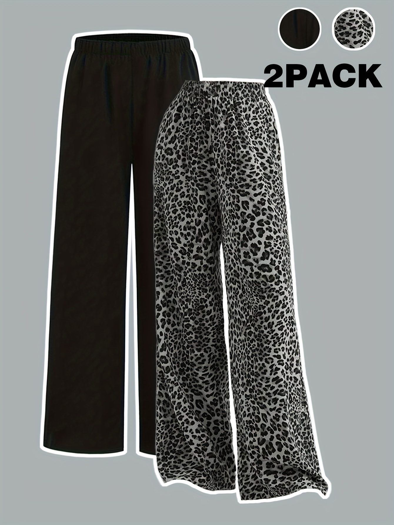 Girls Leopard Print Wide Leg Pants All Season - 图片 5