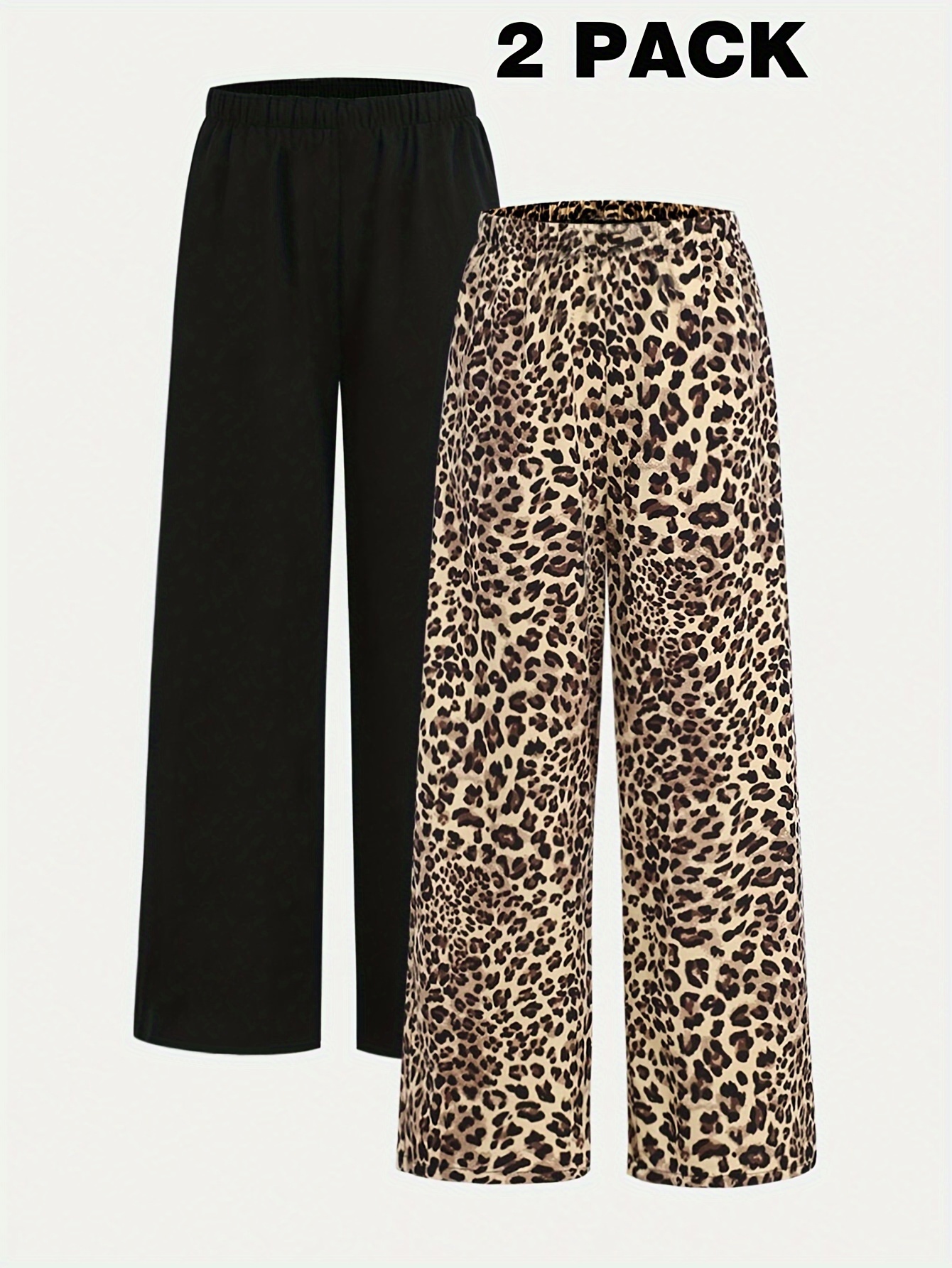 Girls Leopard Print Wide Leg Pants All Season - 图片 12