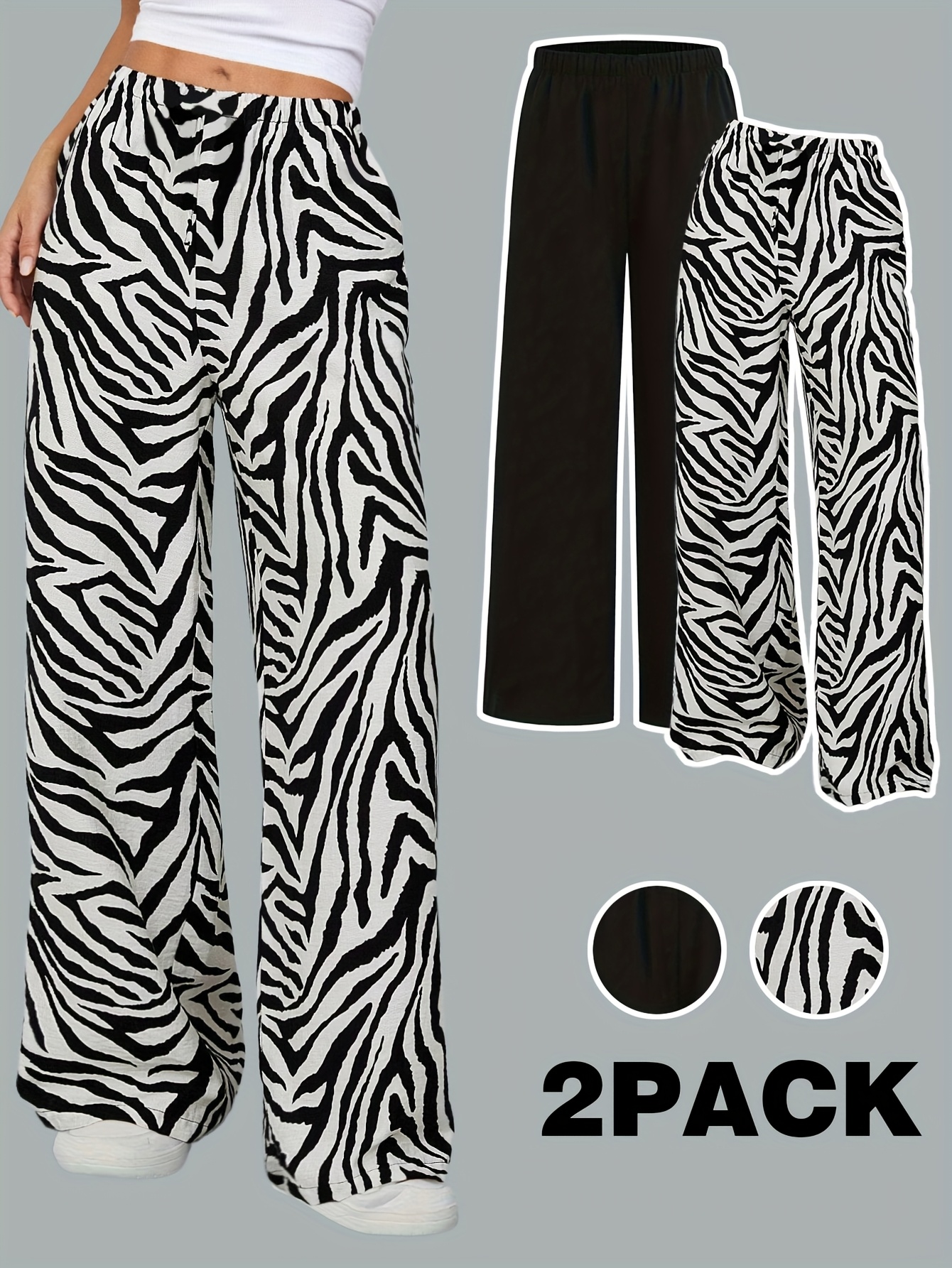 Girls Leopard Print Wide Leg Pants All Season - 图片 2