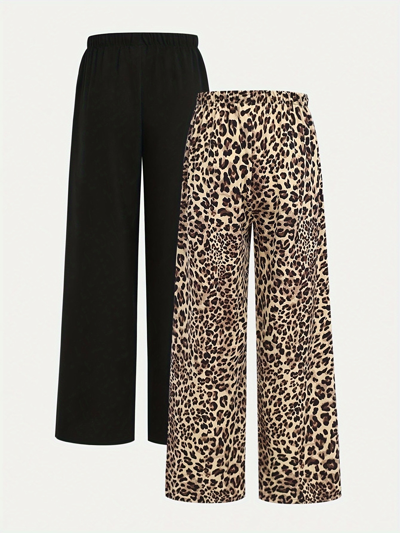 Girls Leopard Print Wide Leg Pants All Season - 图片 13