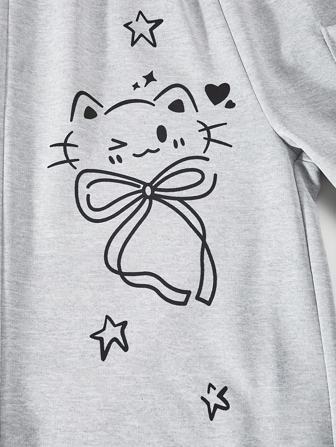 Girls Cat Print Star Print Bow Pocket Straight Leg Pants All Season - 图片 5
