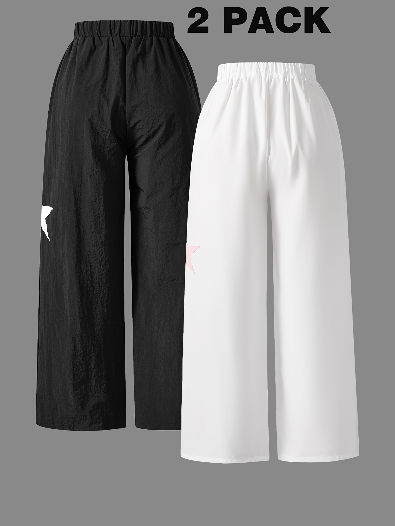 Girls Star Patch Side Stripe Wide Leg Pants All Season - 图片 2