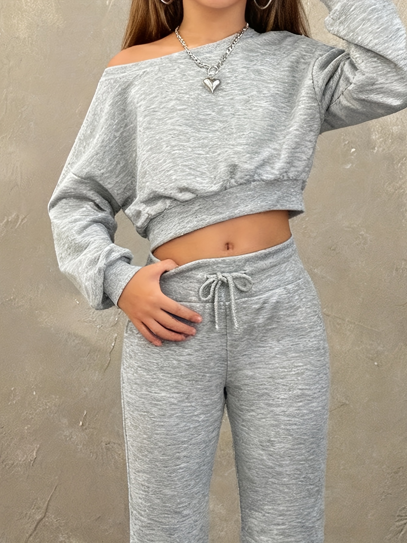 Girls Solid Streetwear Asymmetrical Sweatshirt Flare Pants 2-Piece Set Fall - 图片 5