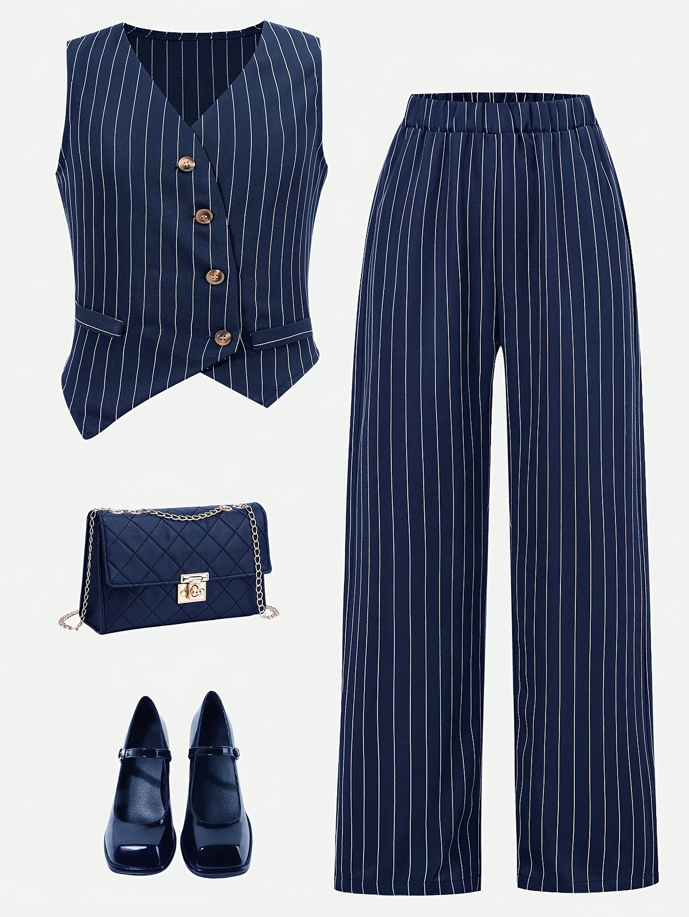 Girls Asymmetrical Striped Striped Blazer Vest Pants 2-Piece Set Spring Summer - 图片 2
