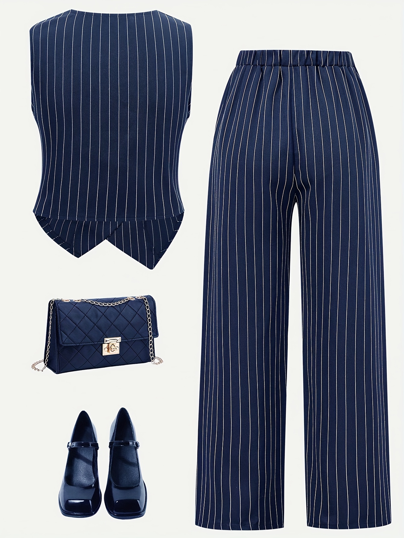 Girls Asymmetrical Striped Striped Blazer Vest Pants 2-Piece Set Spring Summer - 图片 3