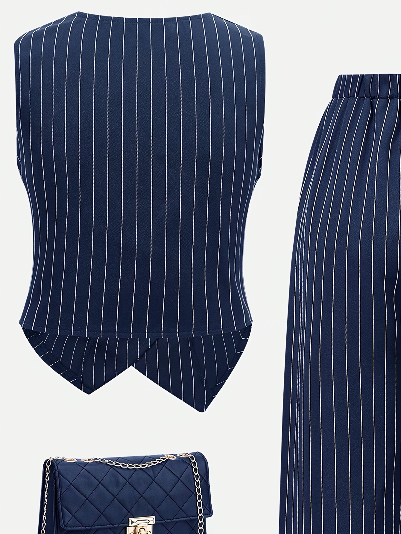 Girls Asymmetrical Striped Striped Blazer Vest Pants 2-Piece Set Spring Summer - 图片 4